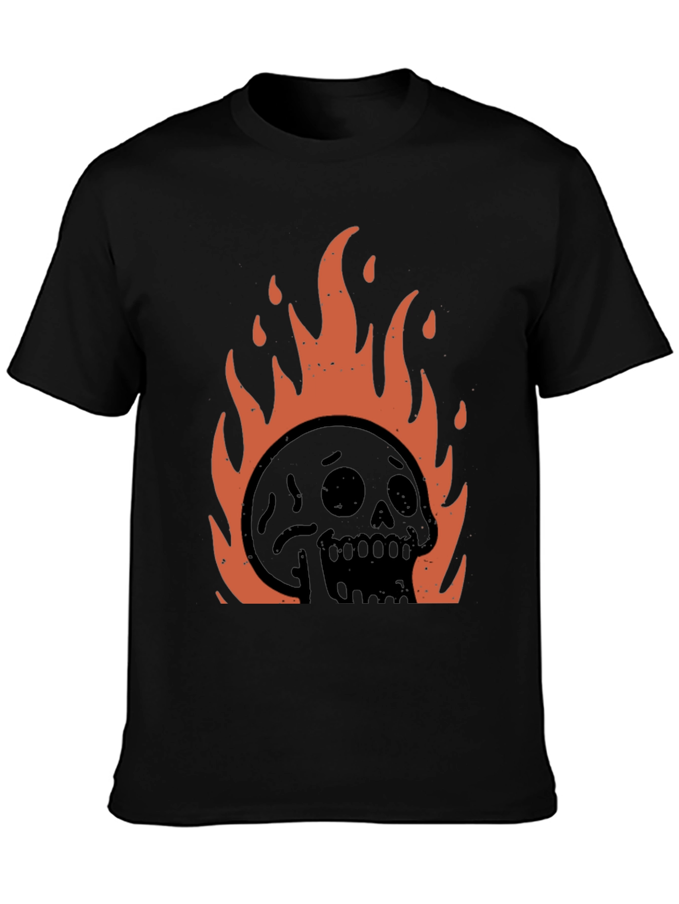 Fiery Skull Graphic Tee - Black Cotton T-Shirt
