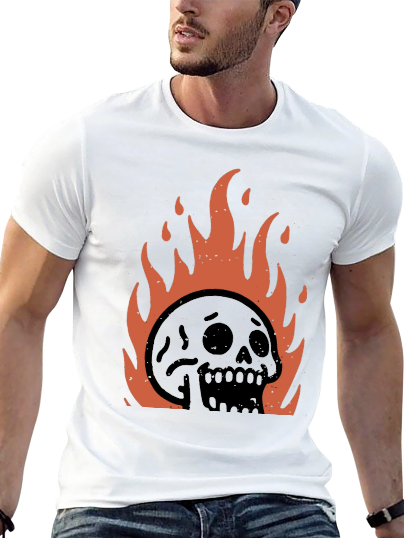 Fiery Skull Graphic Tee - Black Cotton T-Shirt