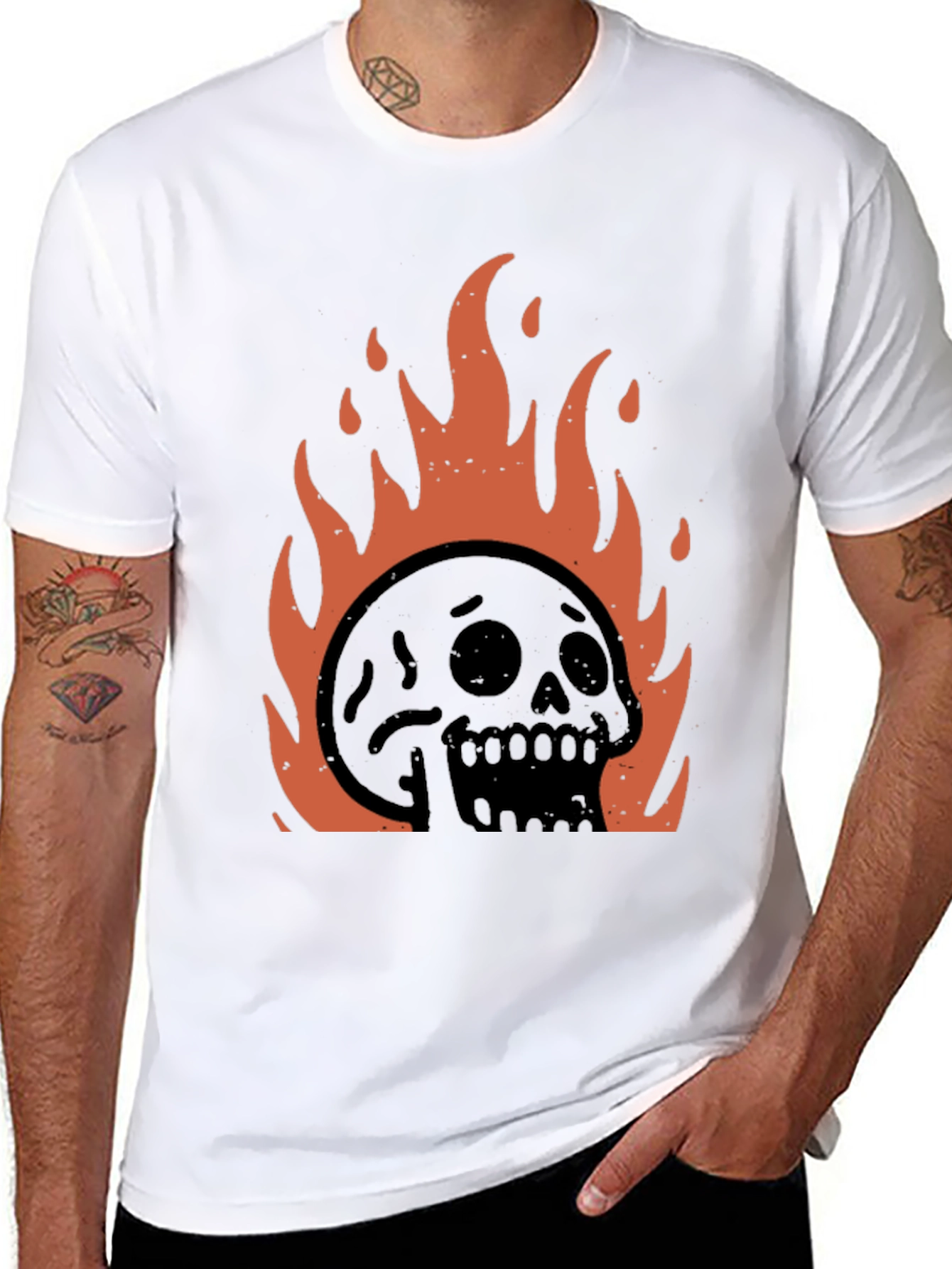 Fiery Skull Graphic Tee - Black Cotton T-Shirt