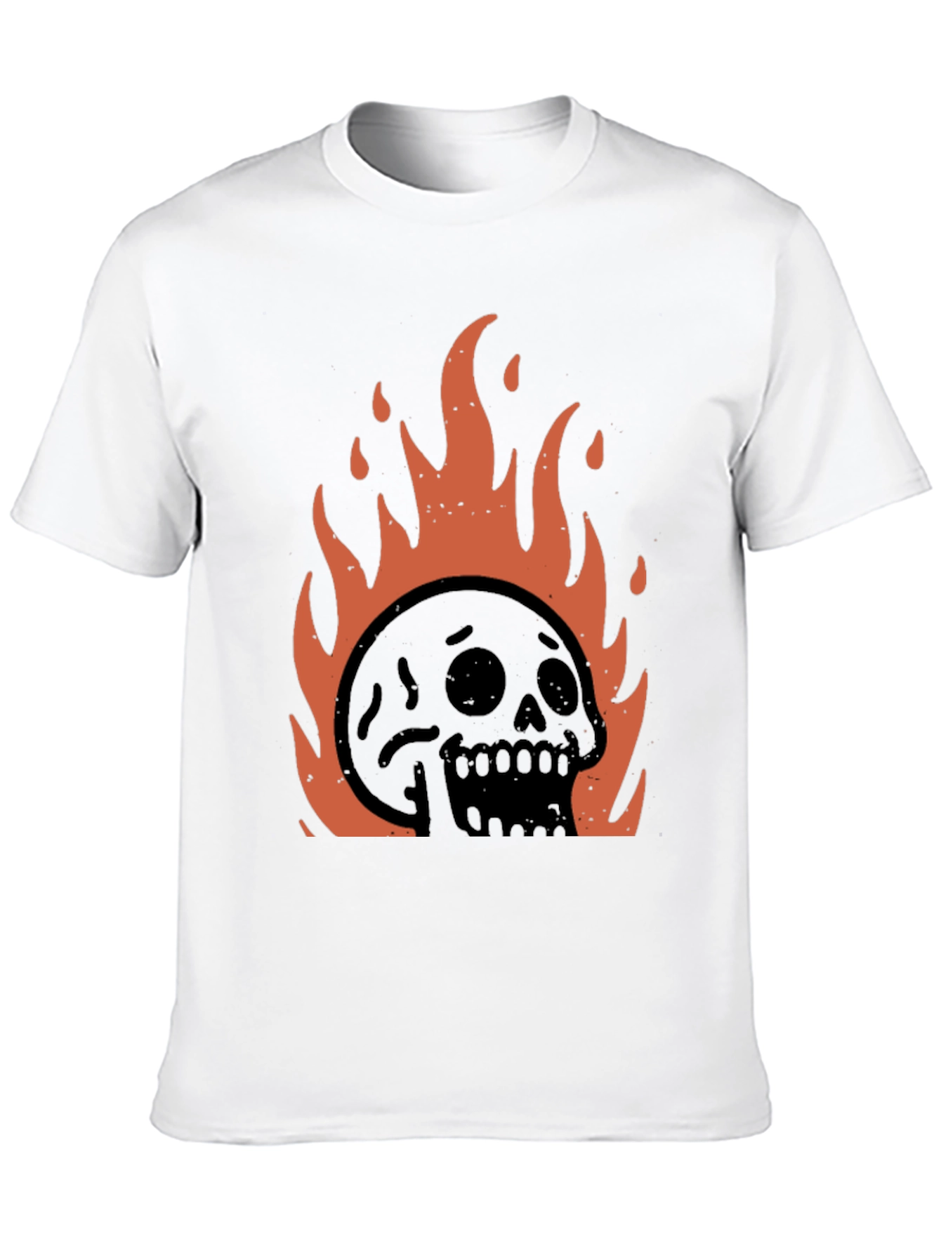 Fiery Skull Graphic Tee - Black Cotton T-Shirt
