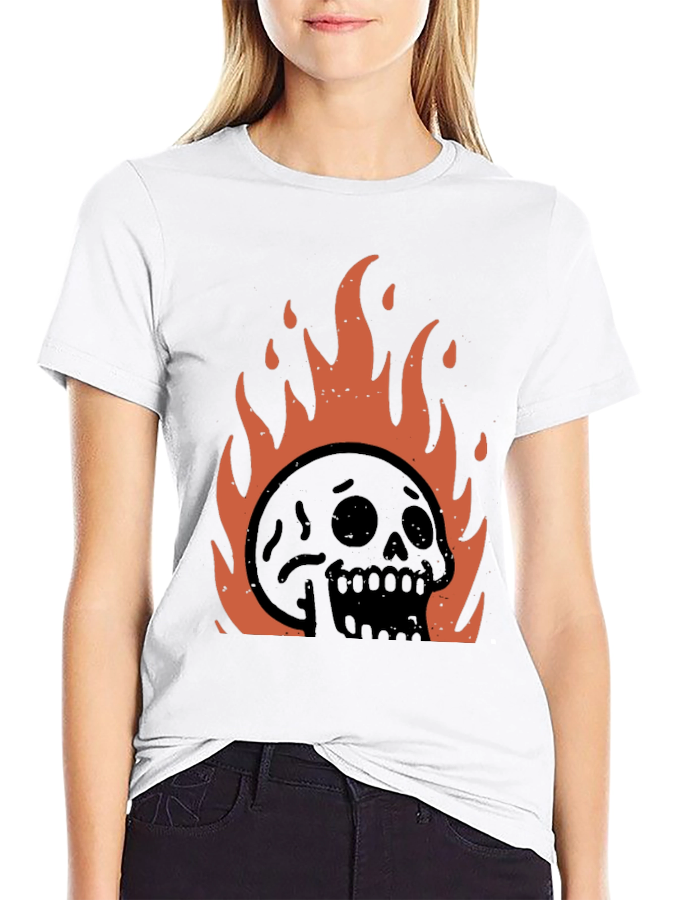 Fiery Skull Graphic Tee - Black Cotton T-Shirt