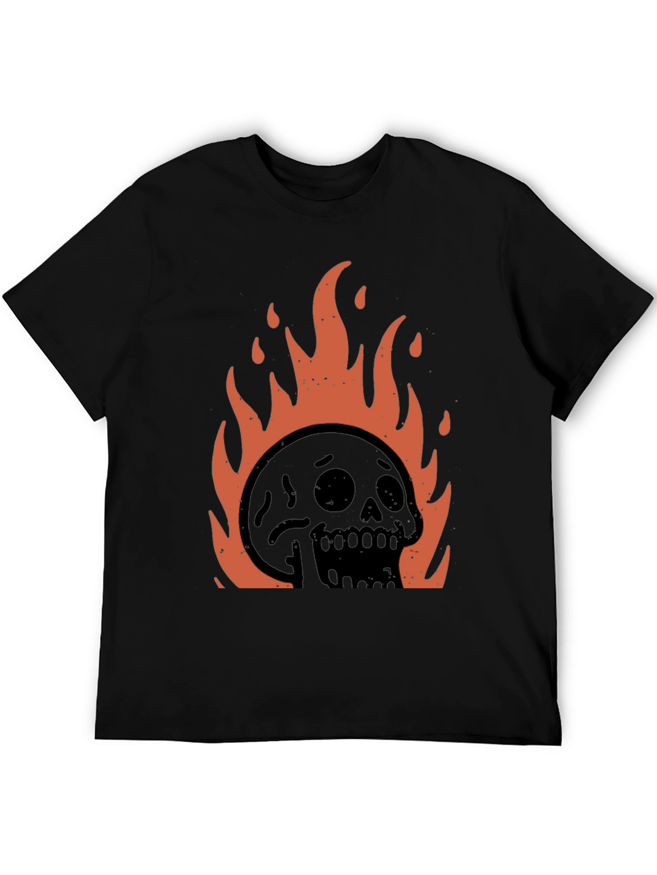 Fiery Skull Graphic Tee - Black Cotton T-Shirt