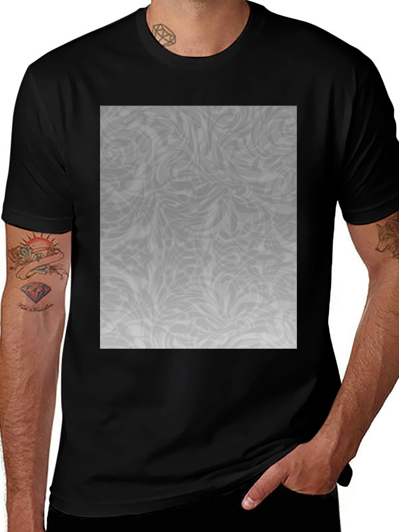 Abstract Grey Pattern Black Tee