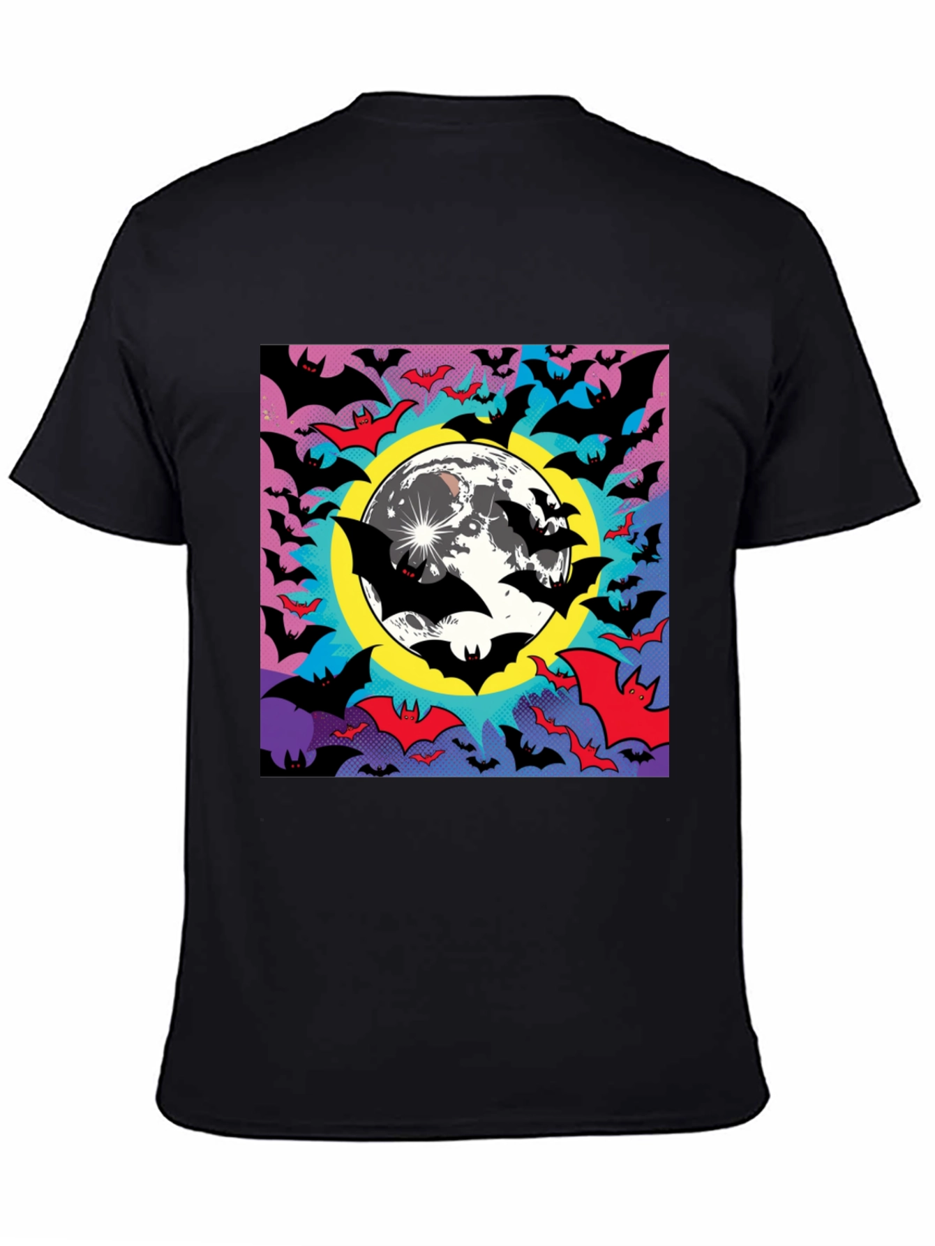 Halloween Bats & Moon Graphic Tee - Black