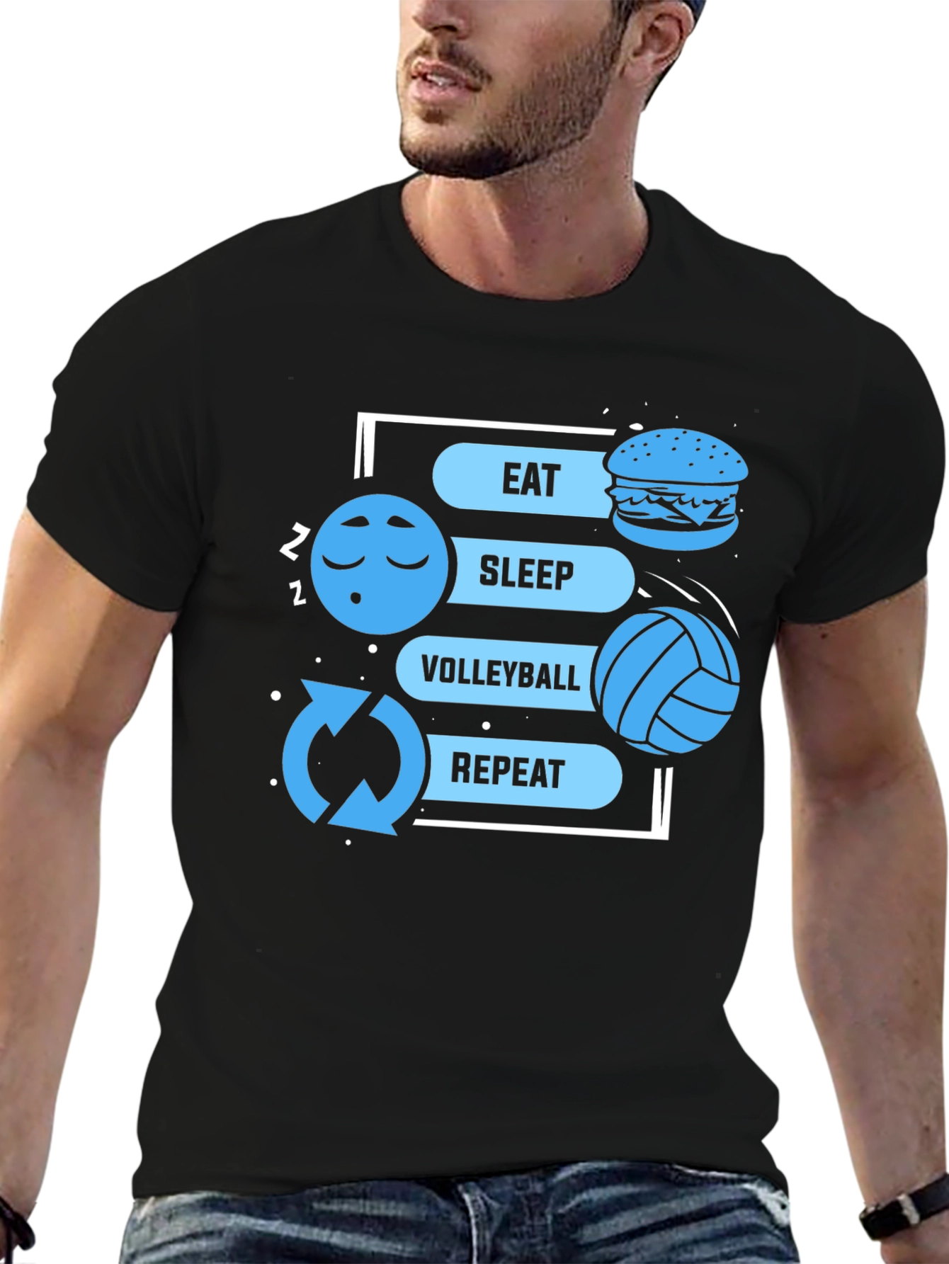 Eat Sleep Volleyball Repeat Black Graphic T-Shirt
