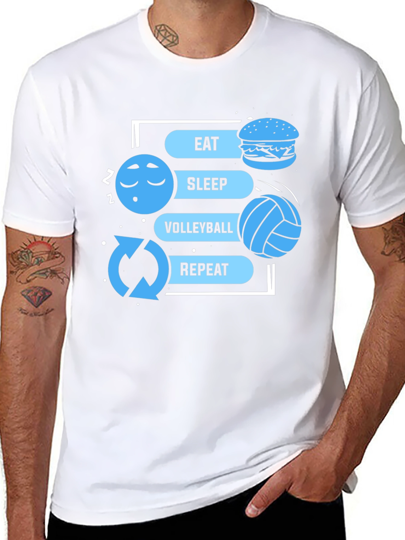 Eat Sleep Volleyball Repeat Black Graphic T-Shirt
