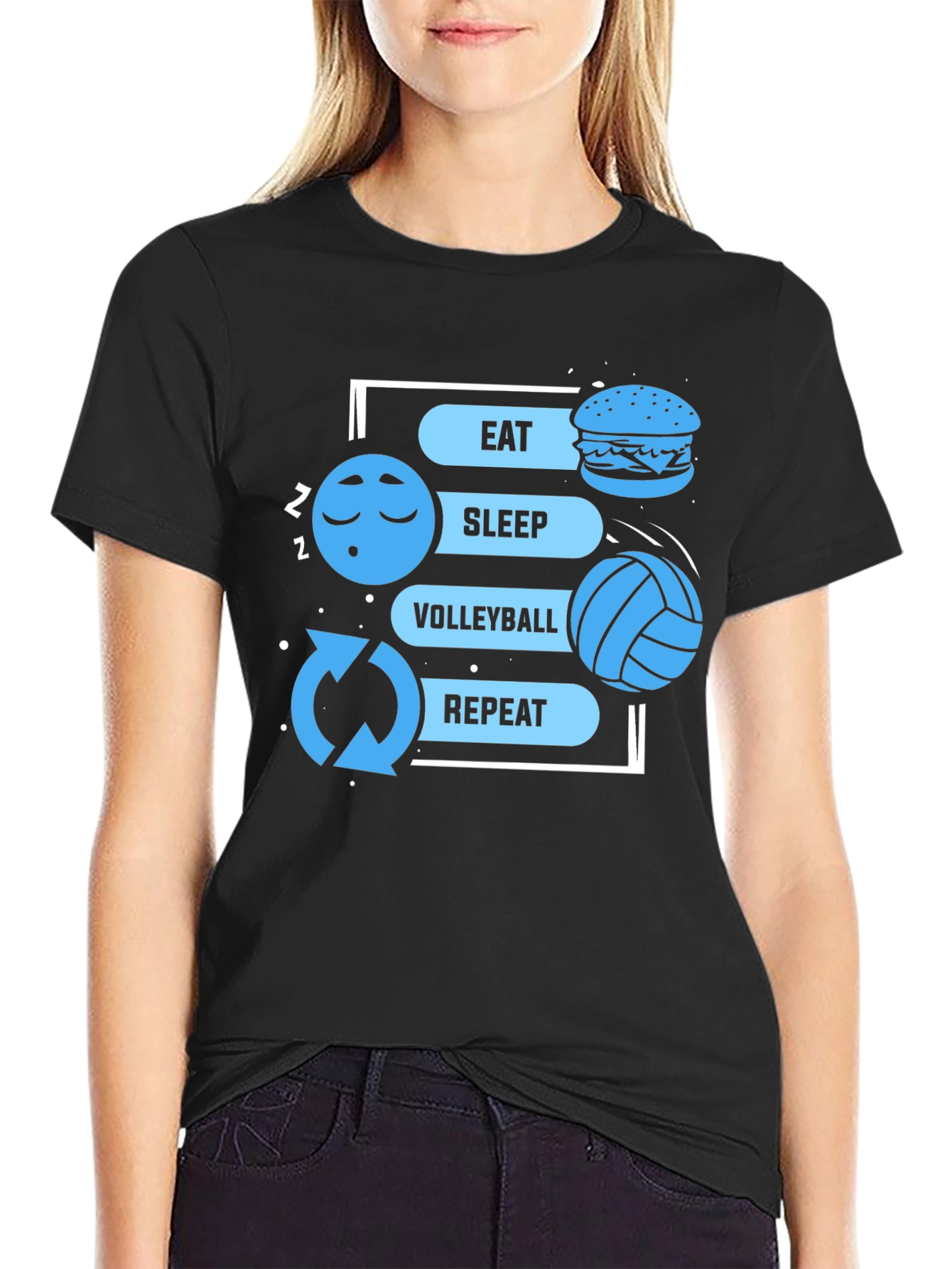 Eat Sleep Volleyball Repeat Black Graphic T-Shirt