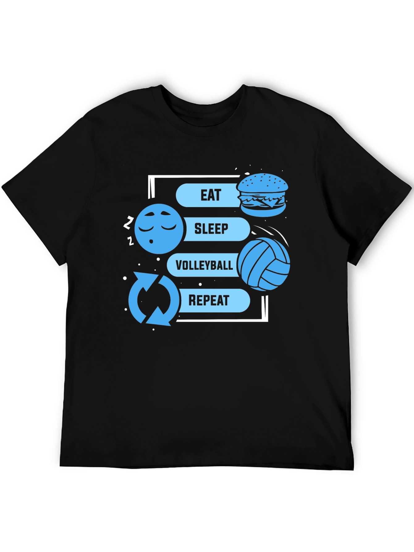 Eat Sleep Volleyball Repeat Black Graphic T-Shirt