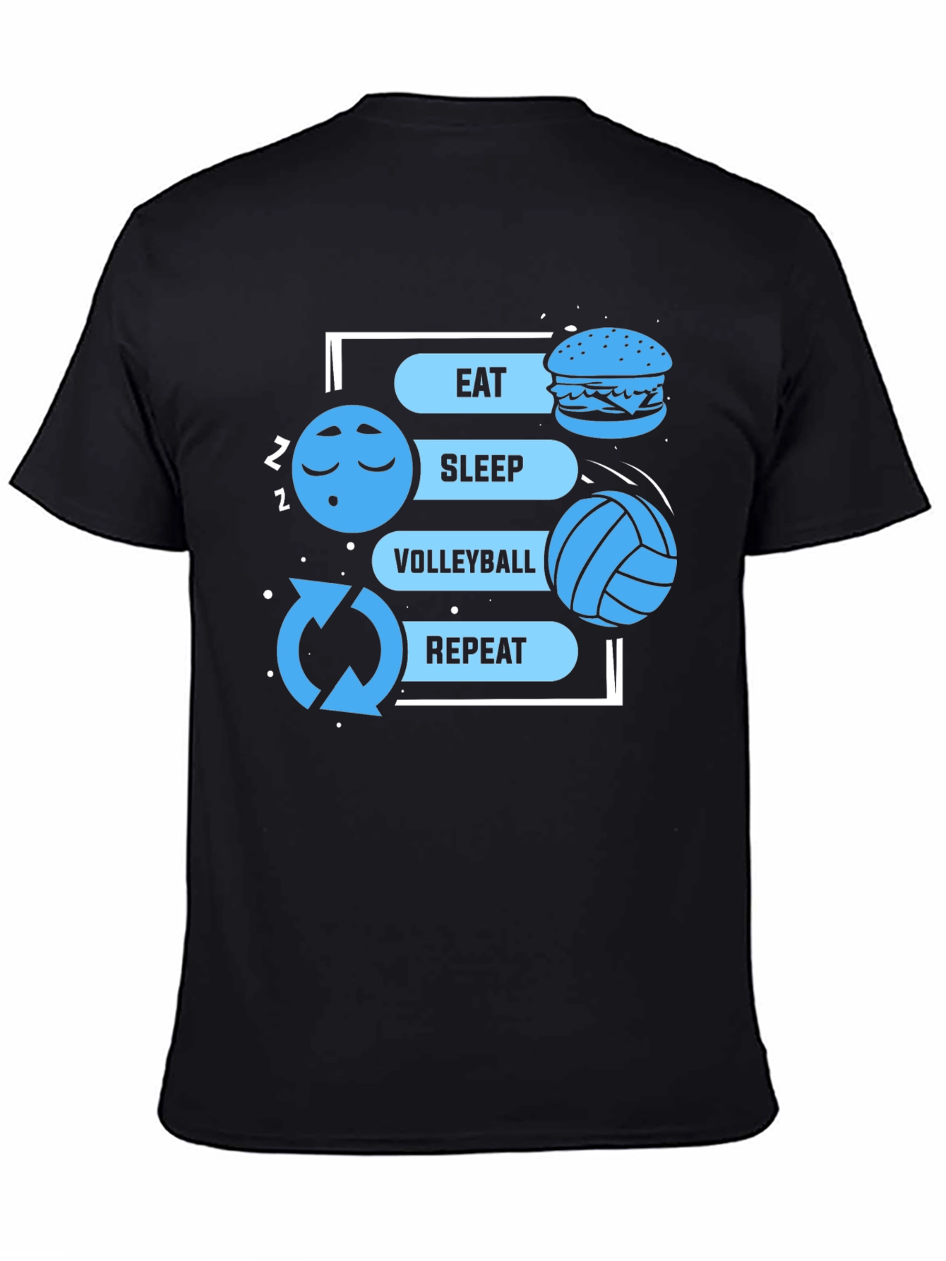 Eat Sleep Volleyball Repeat Black Graphic T-Shirt