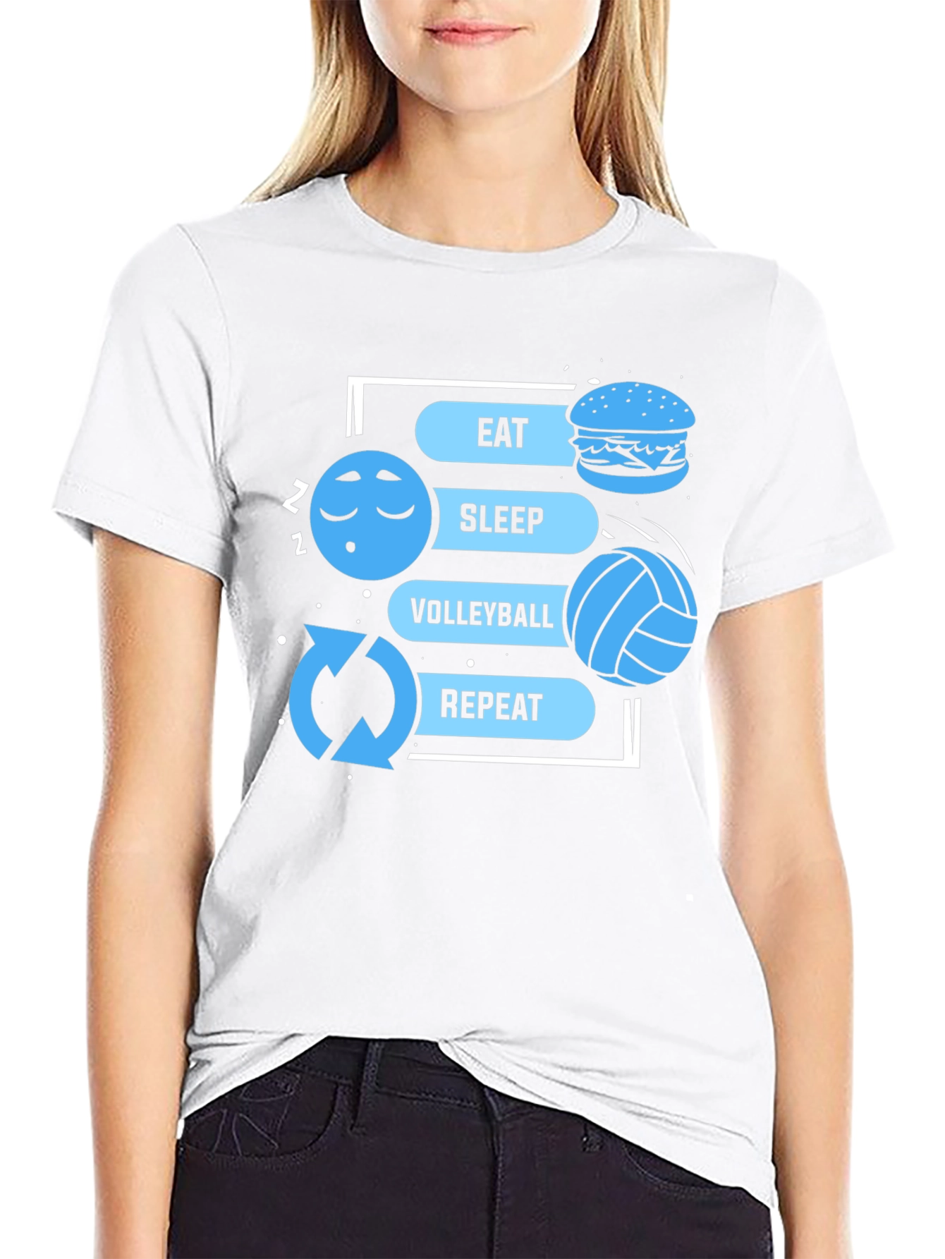 Eat Sleep Volleyball Repeat Black Graphic T-Shirt