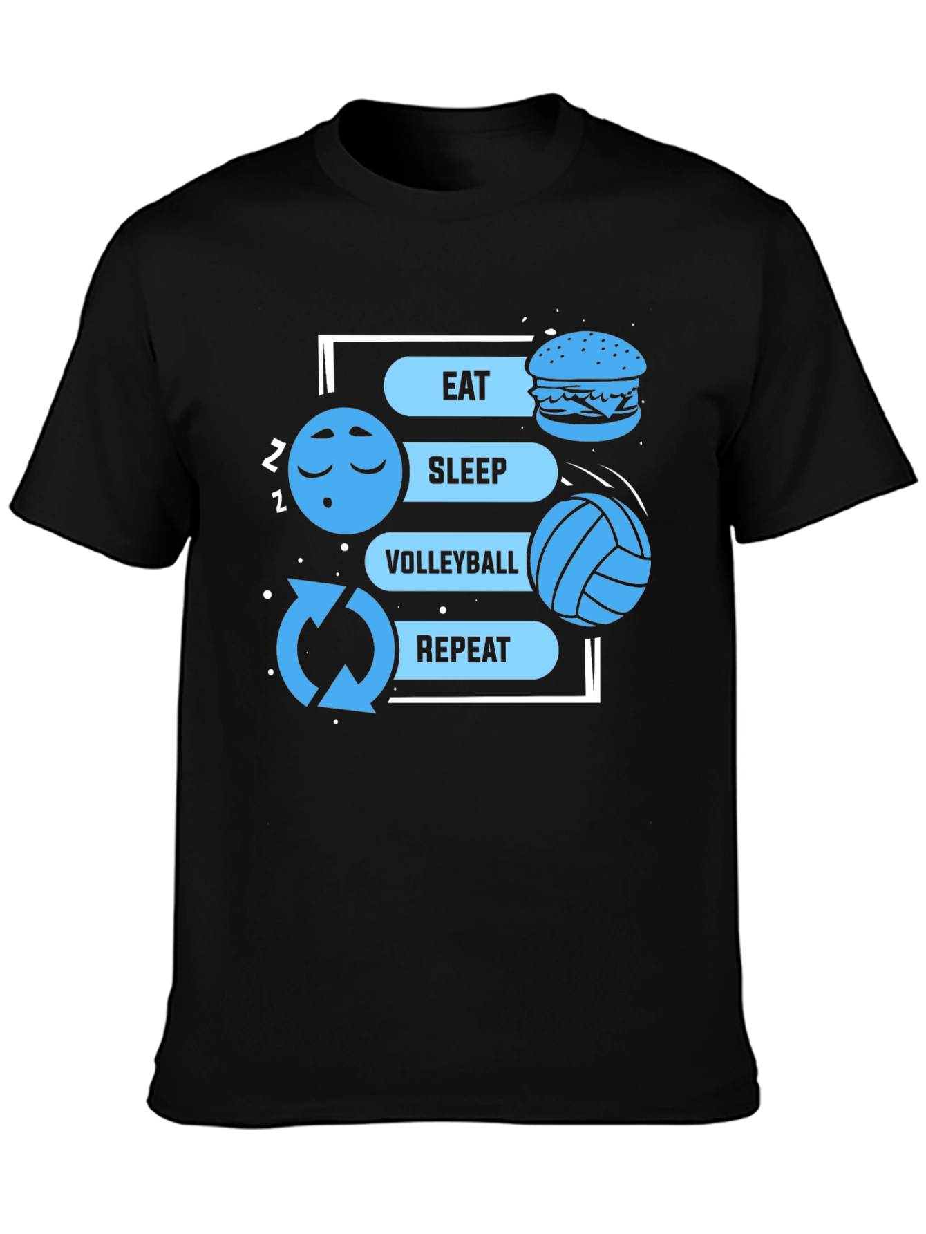 Eat Sleep Volleyball Repeat Black Graphic T-Shirt