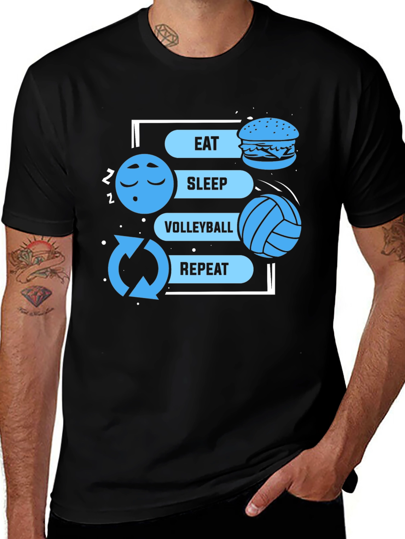 Eat Sleep Volleyball Repeat Black Graphic T-Shirt