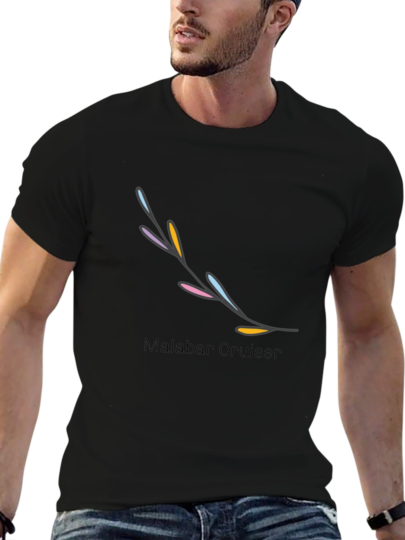 Trendy Black Graphic Tee with Artistic Branch Design