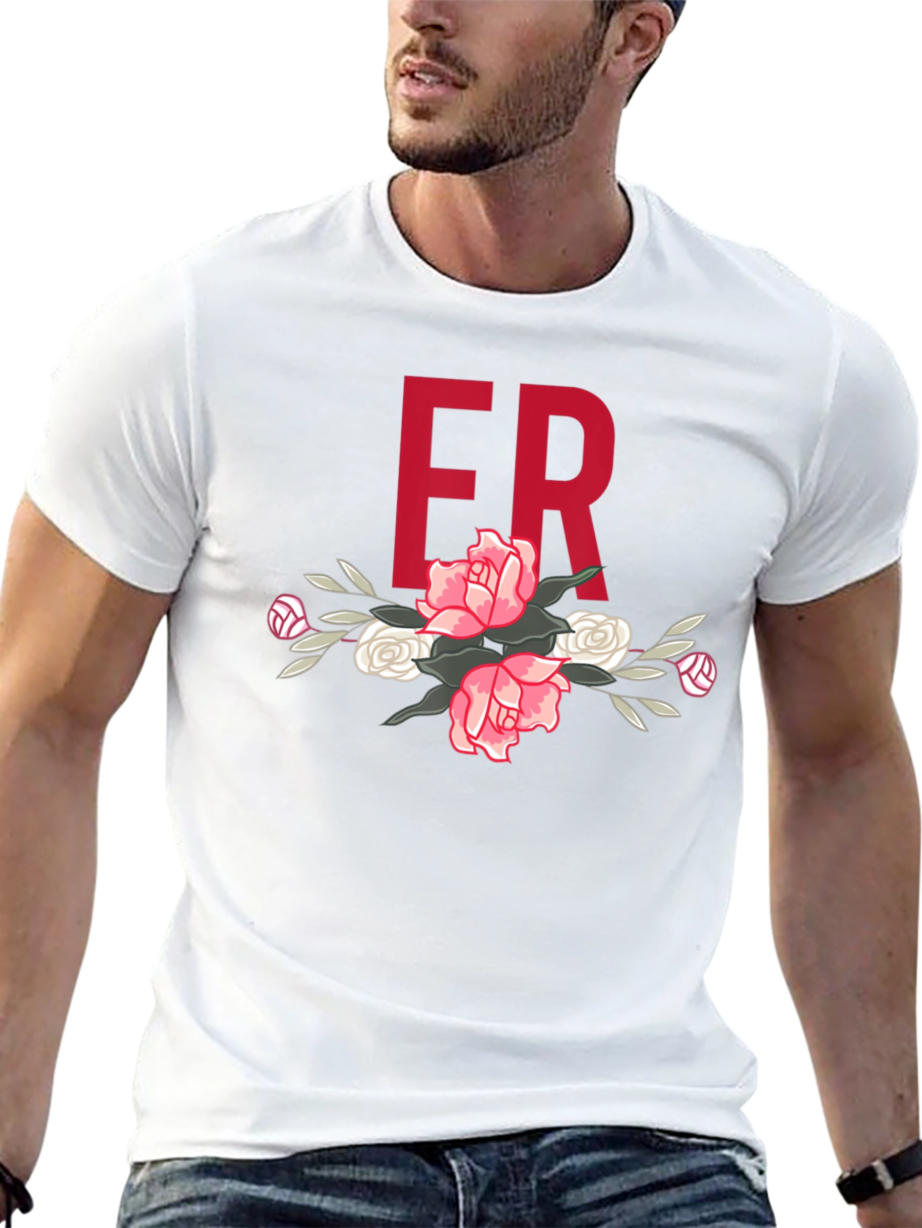 Floral ER Initial T-Shirt - Stylish Black Tee