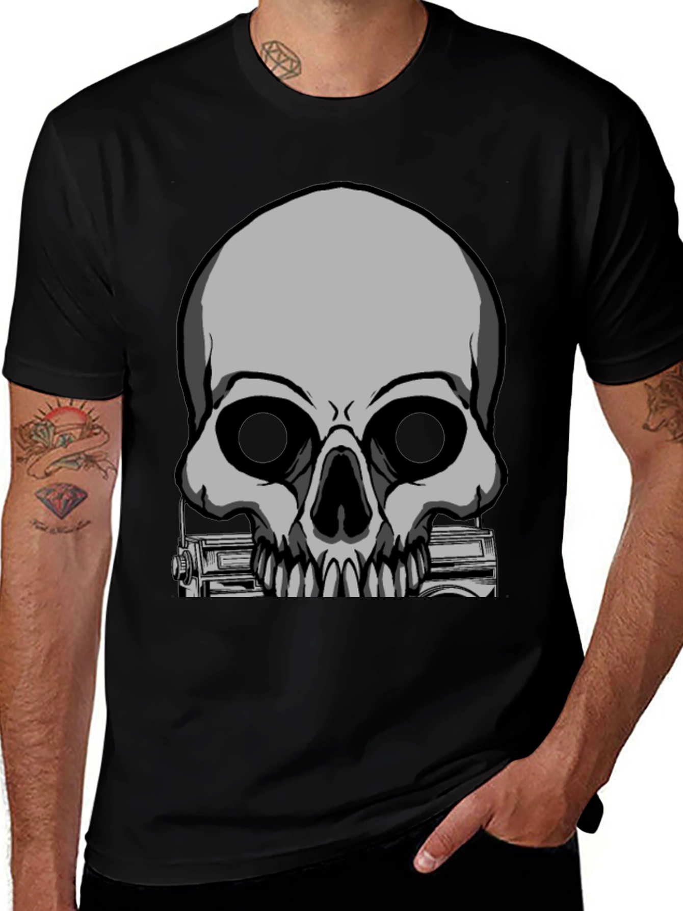 Skull & Radio Graphic Black T-Shirt