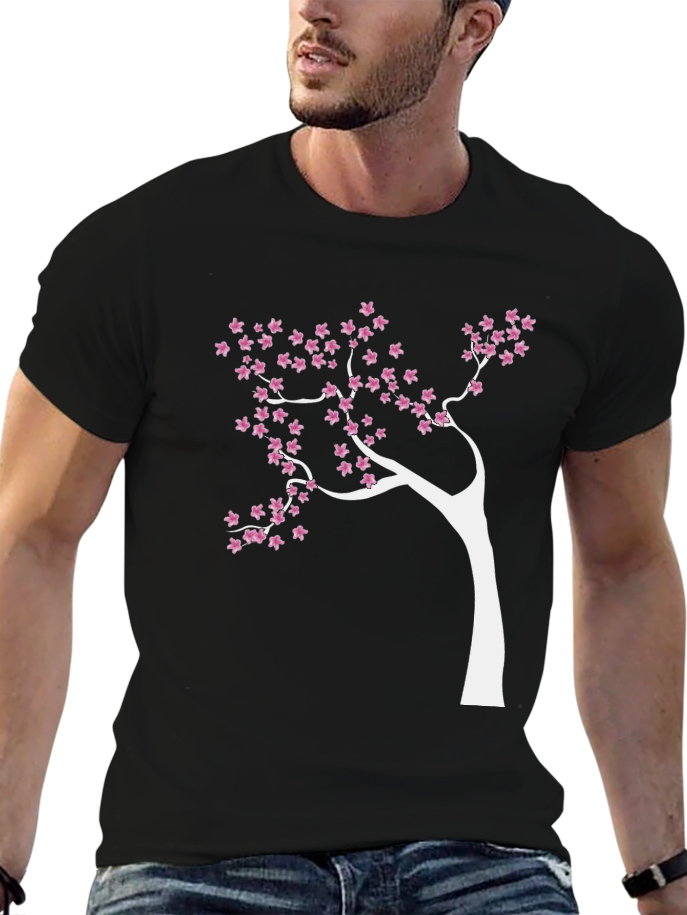 Blossom Tree Graphic Tee - Stylish Black Cotton T-Shirt