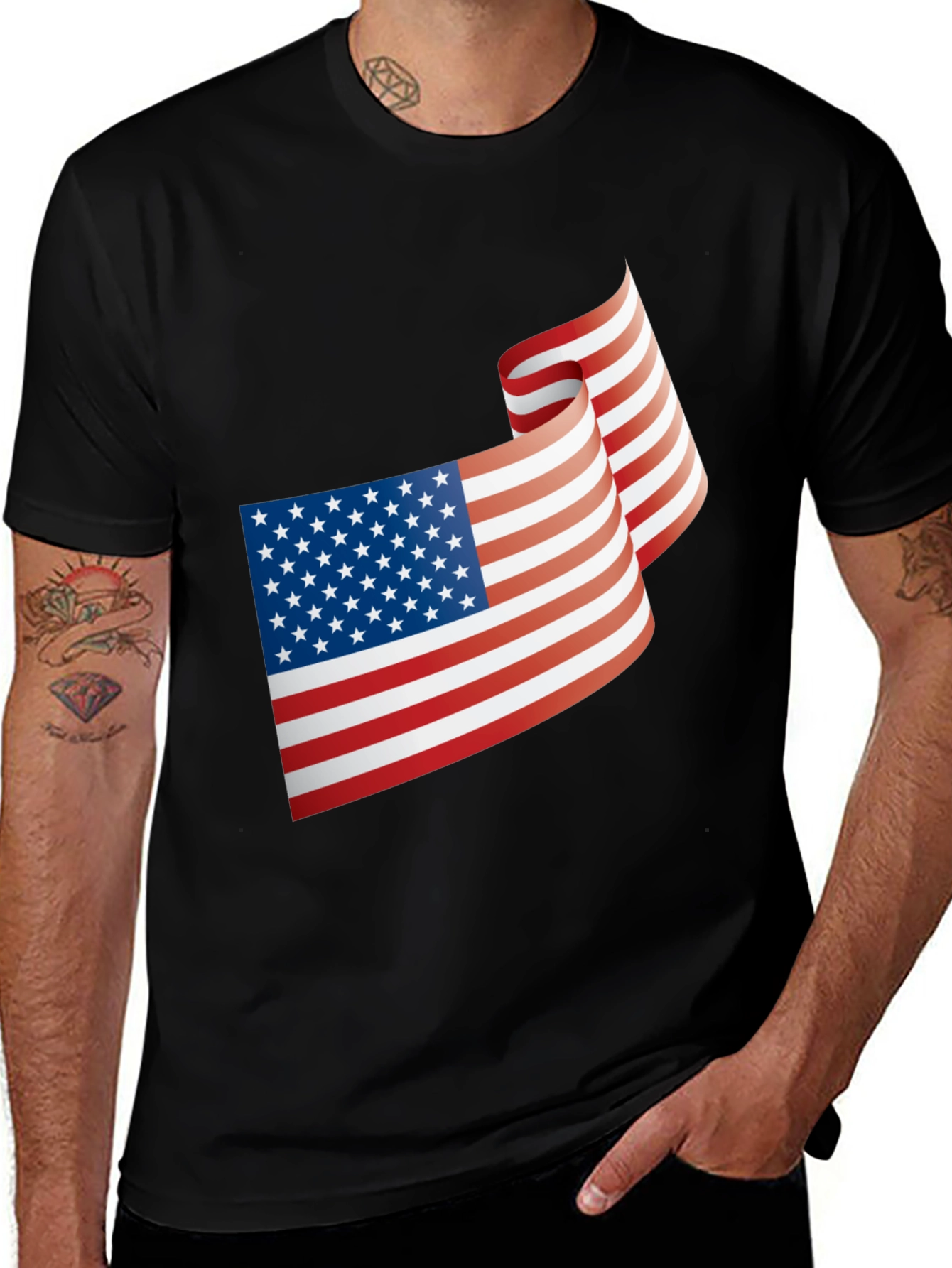 Patriotic USA Flag Graphic Black T-Shirt