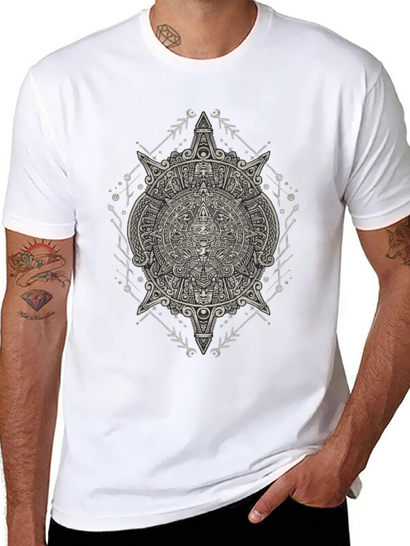 Aztec Calendar Graphic Print Mens T-Shirt