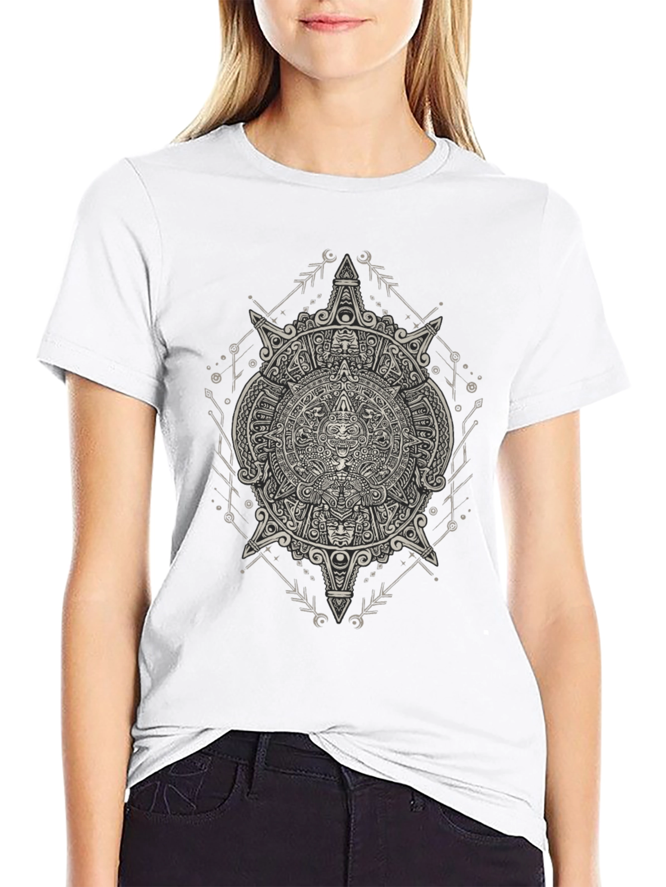 Aztec Calendar Graphic Print Mens T-Shirt