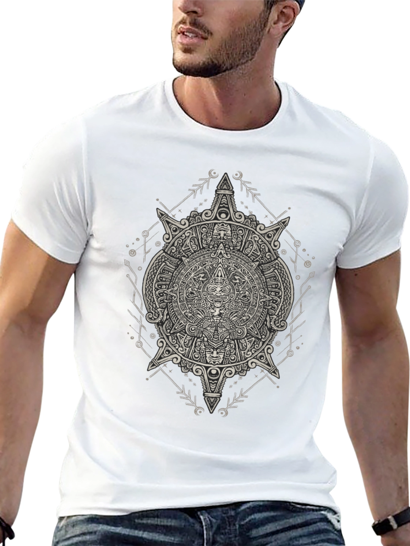 Aztec Calendar Graphic Print Mens T-Shirt