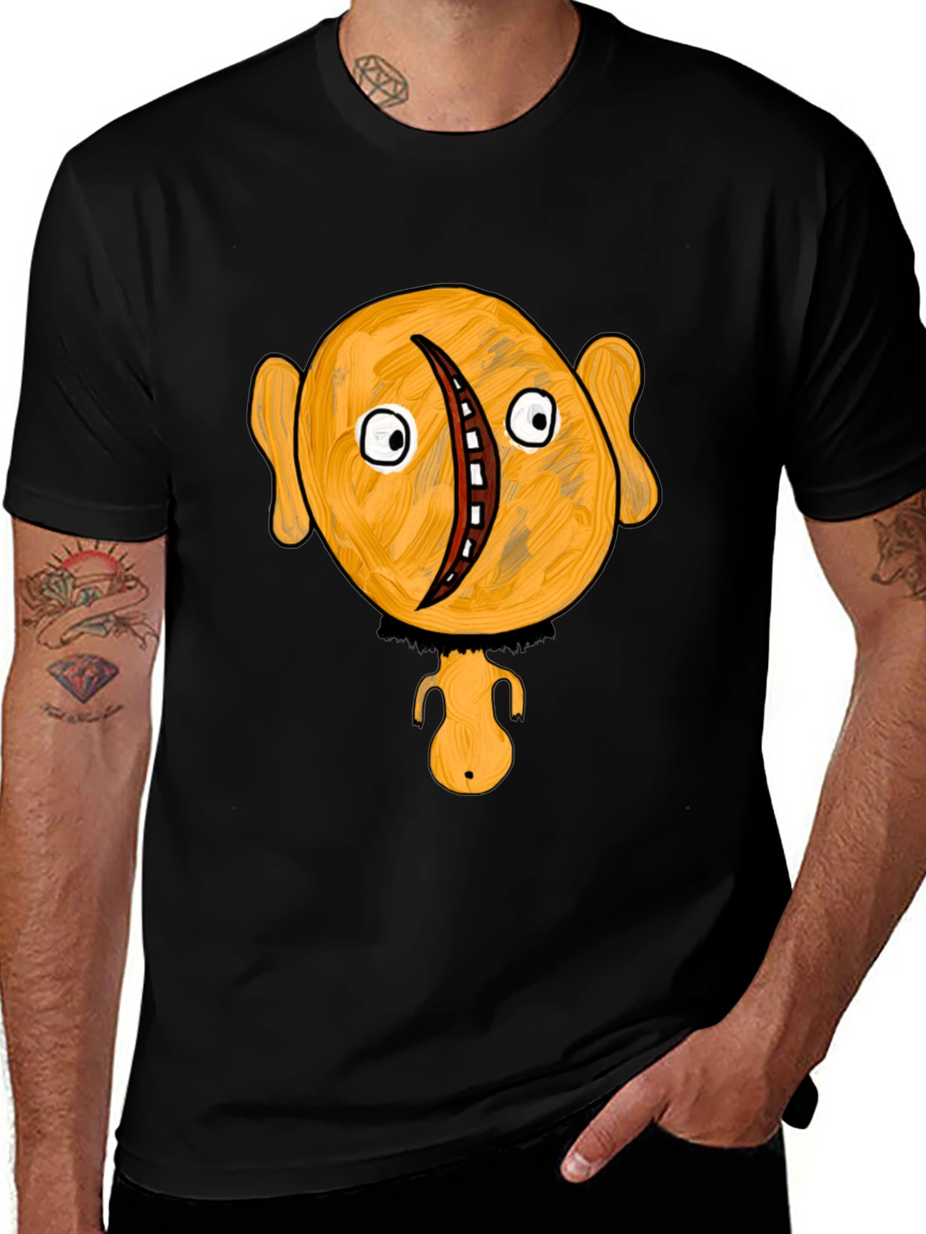 Unique Cartoon Character Graphic Black T-Shirt
