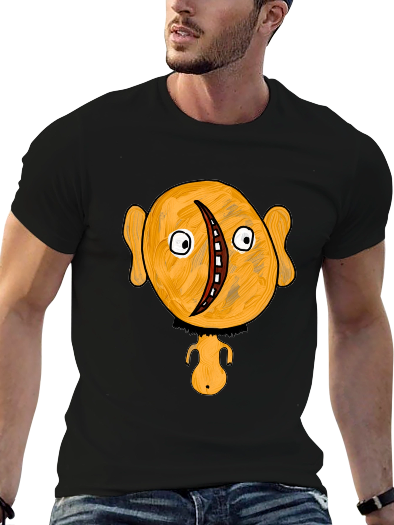 Unique Cartoon Character Graphic Black T-Shirt