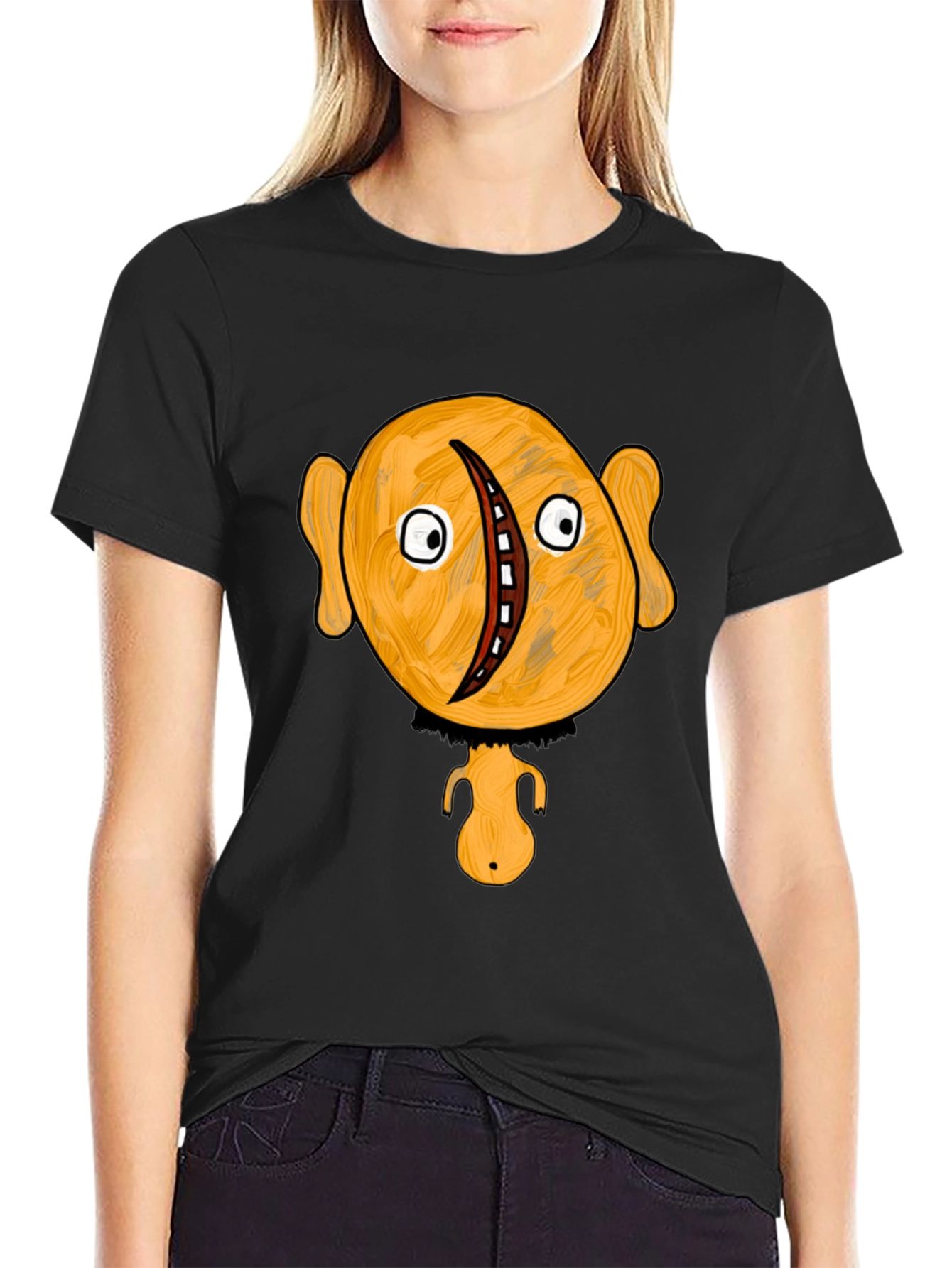 Unique Cartoon Character Graphic Black T-Shirt
