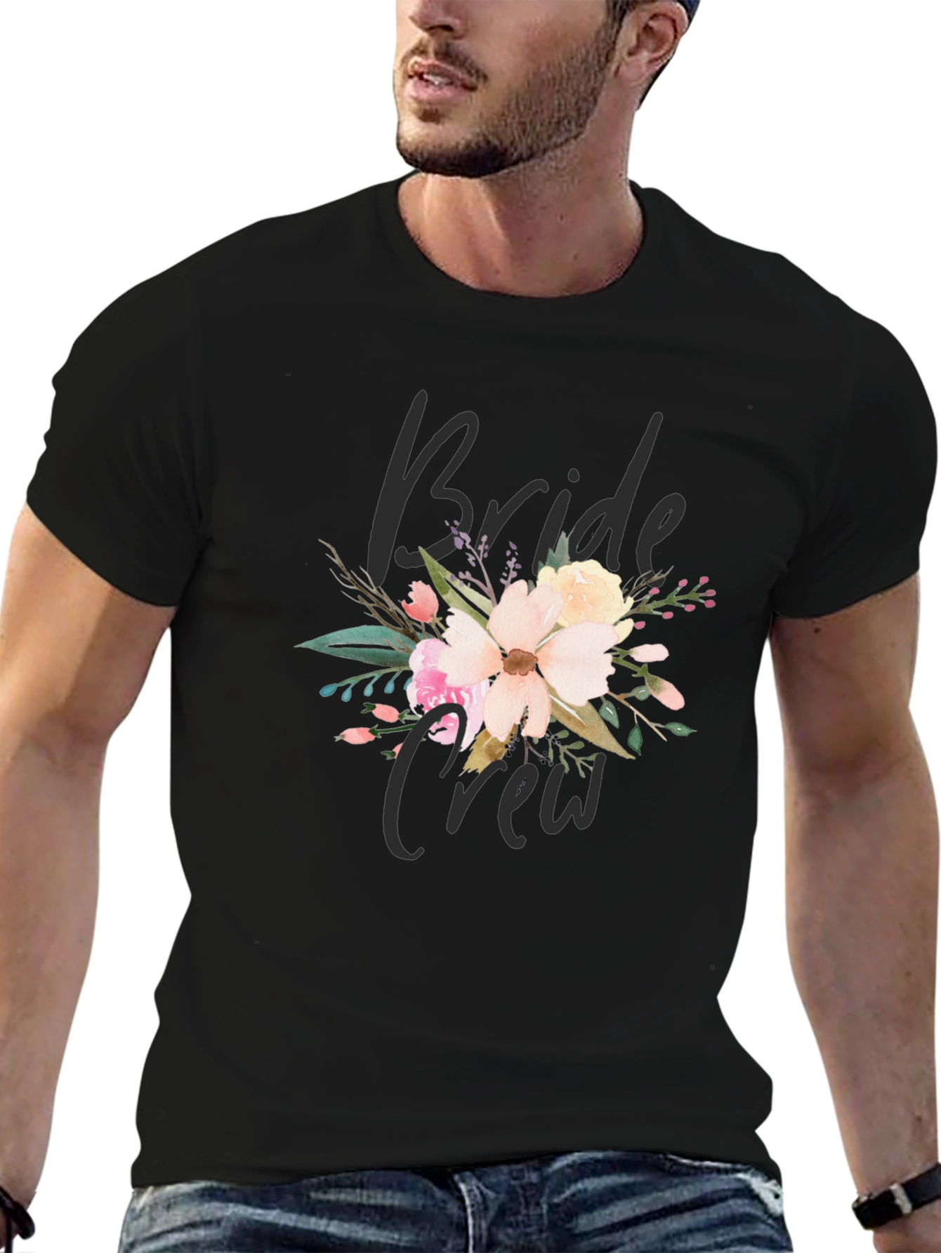 Bride Crew Floral T-Shirt - Black