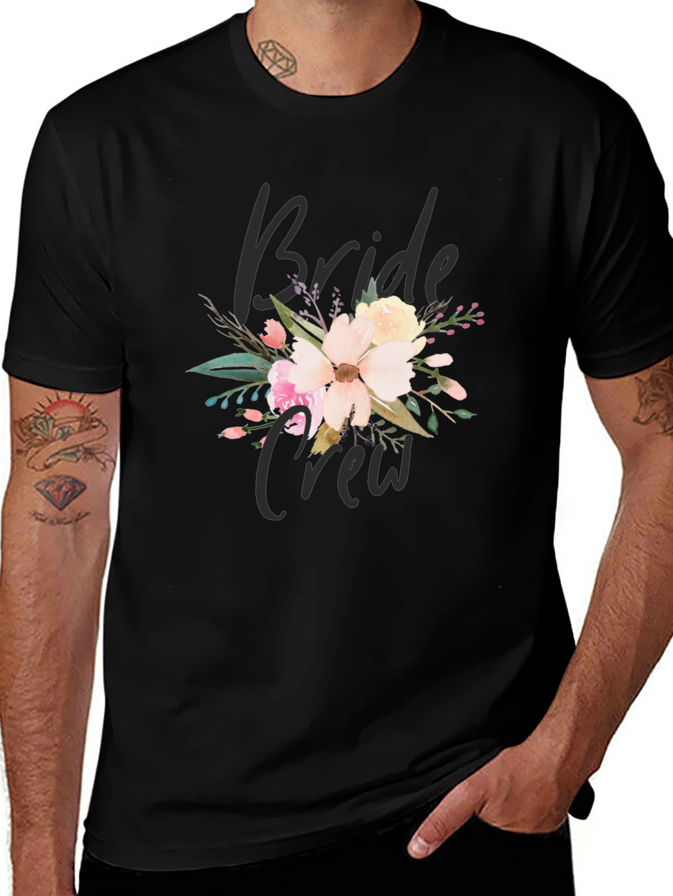Bride Crew Floral T-Shirt - Black