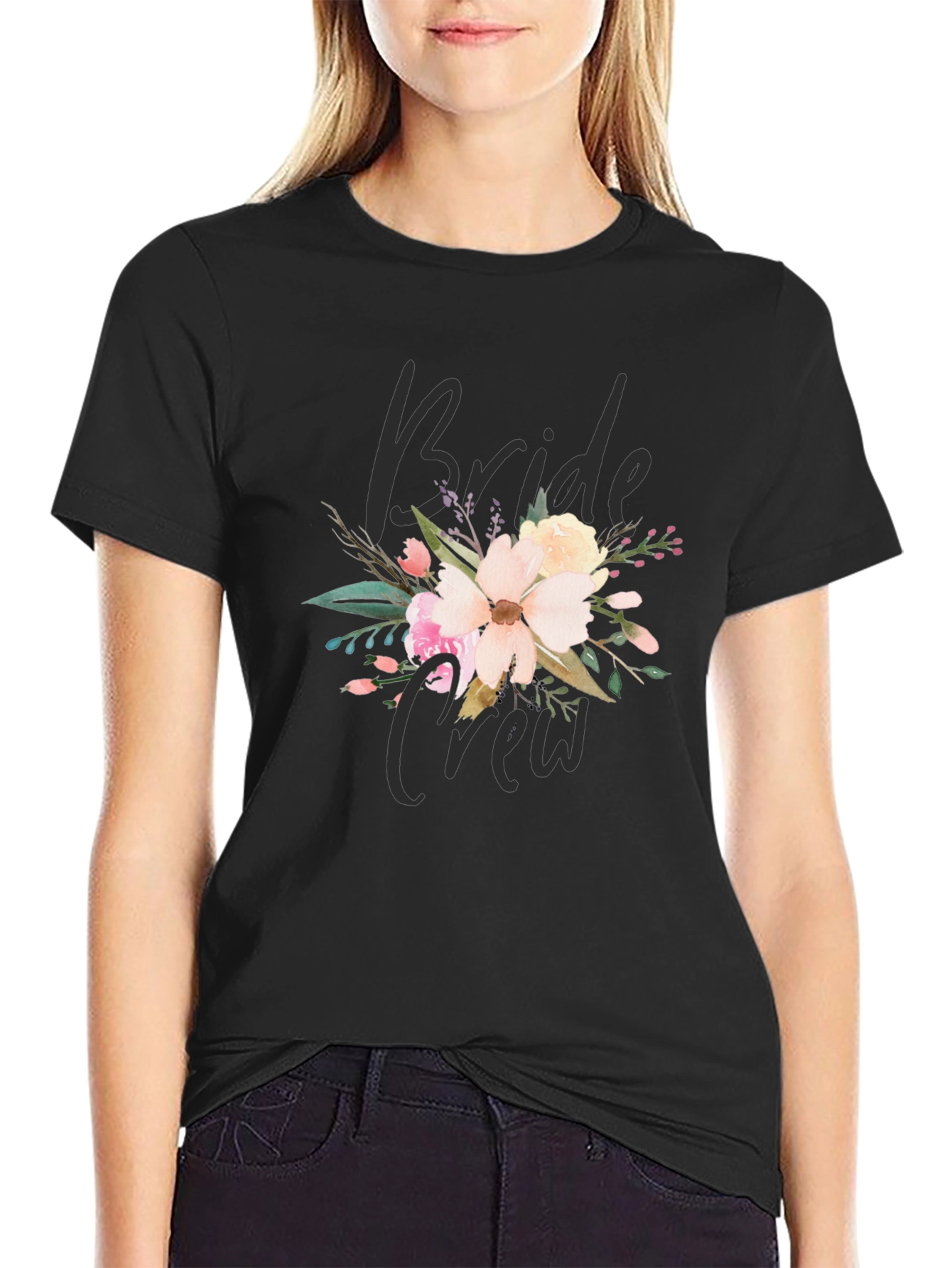 Bride Crew Floral T-Shirt - Black