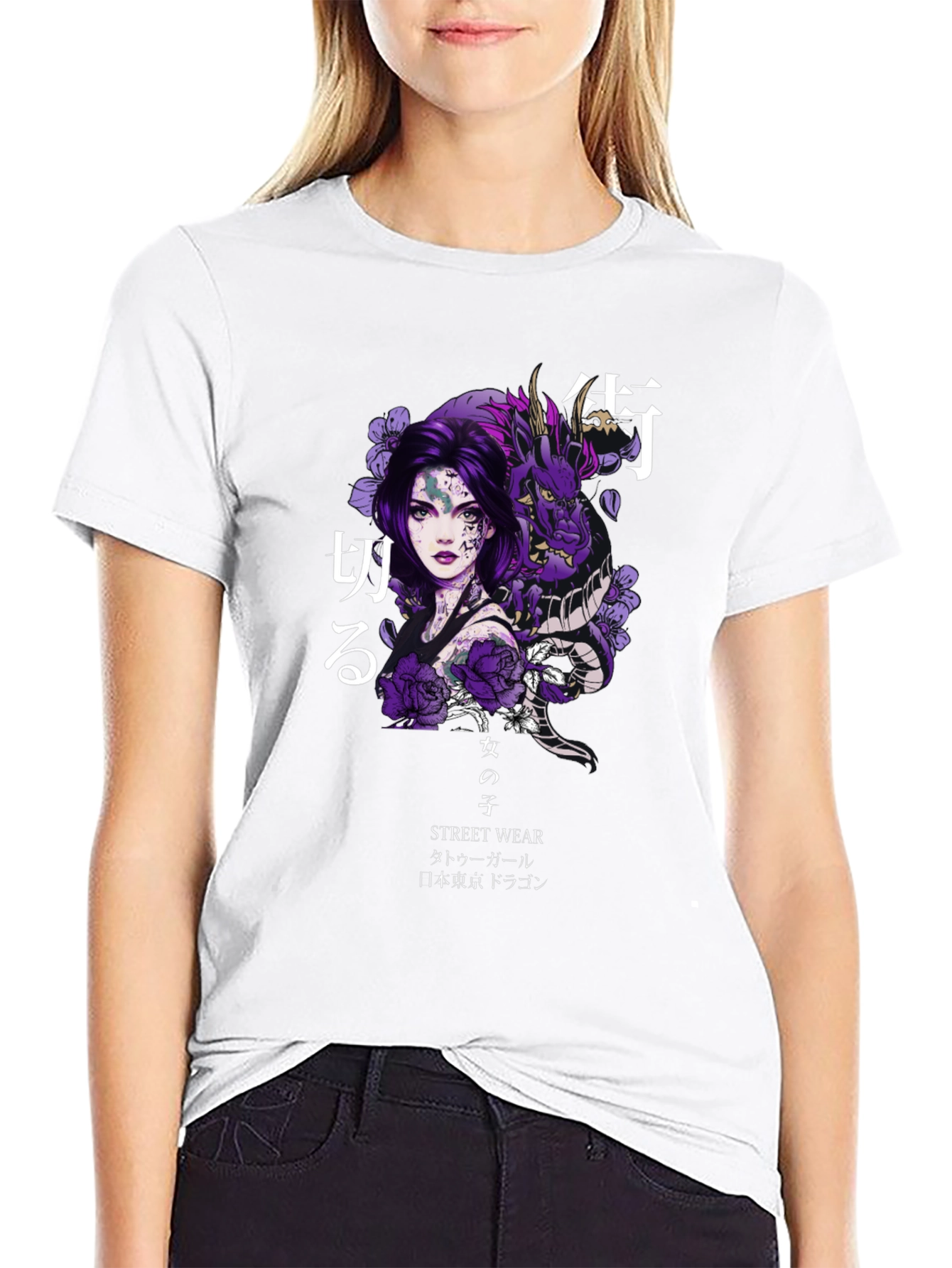Anime Girl Dragon Graphic Tee - Streetwear Style