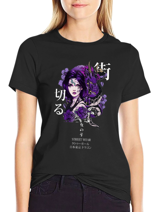 Anime Girl Dragon Graphic Tee - Streetwear Style