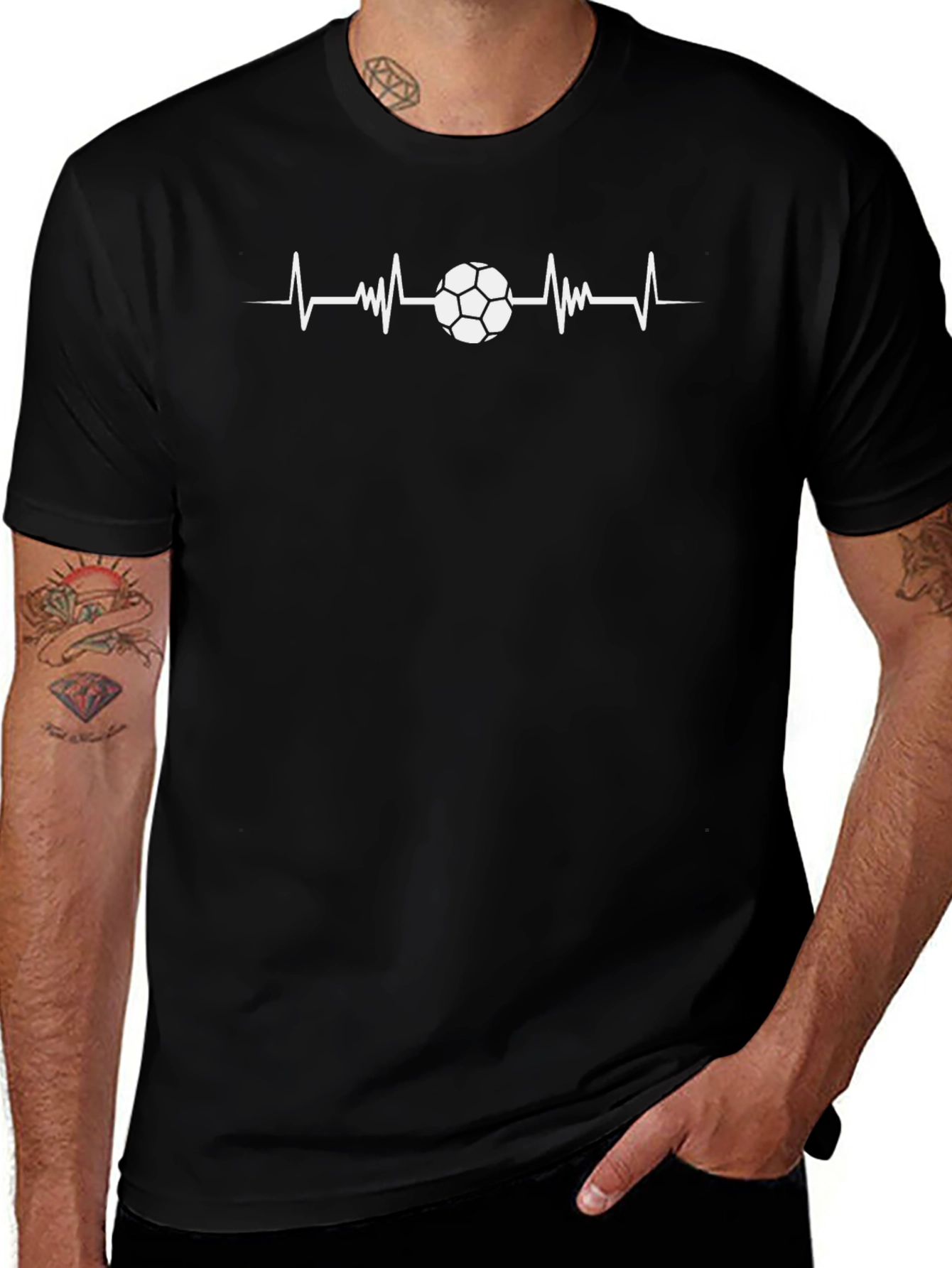Soccer Heartbeat Graphic T-Shirt - Black