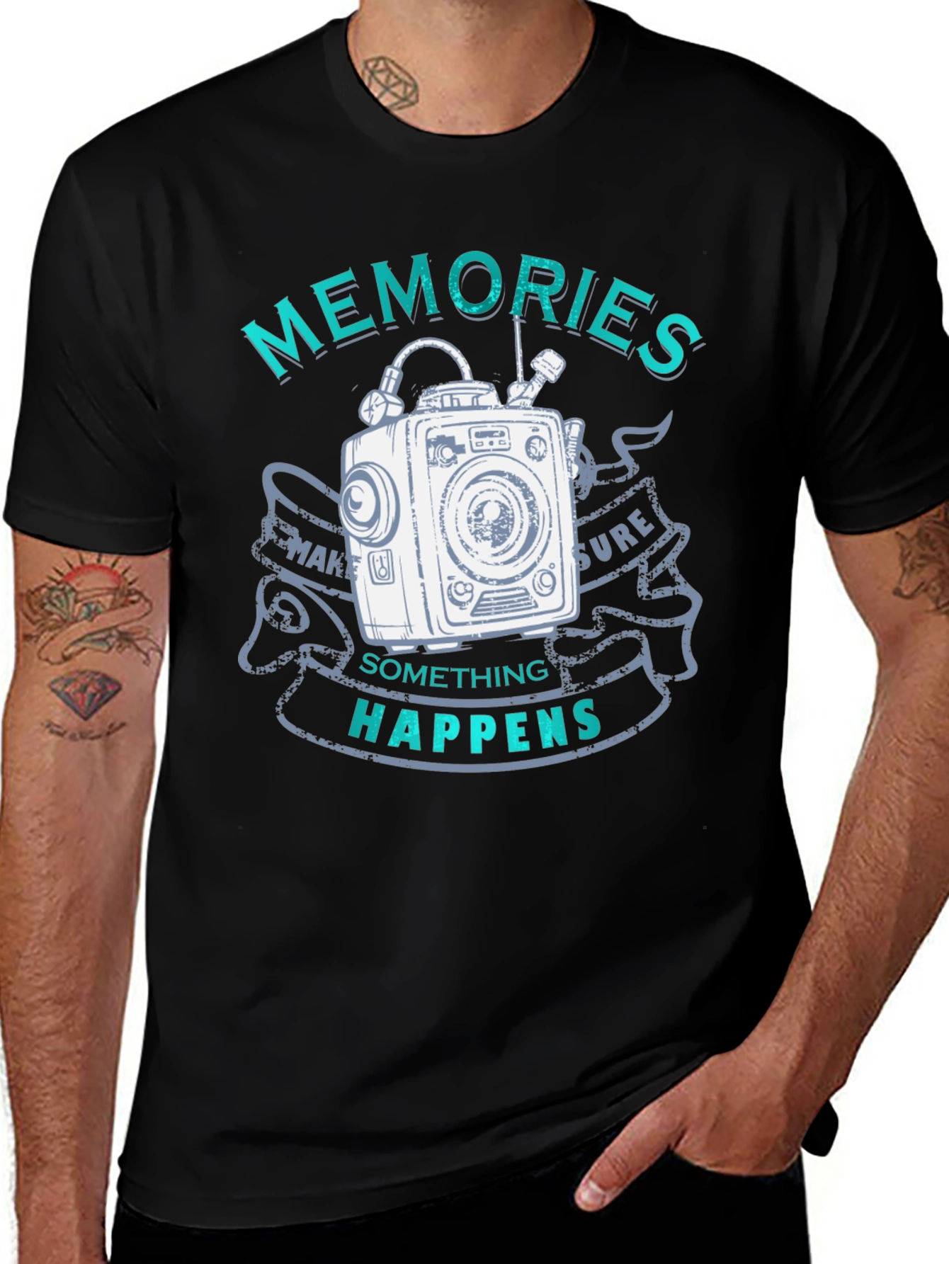 Memories Happen Graphic T-Shirt - Unique Camera Design