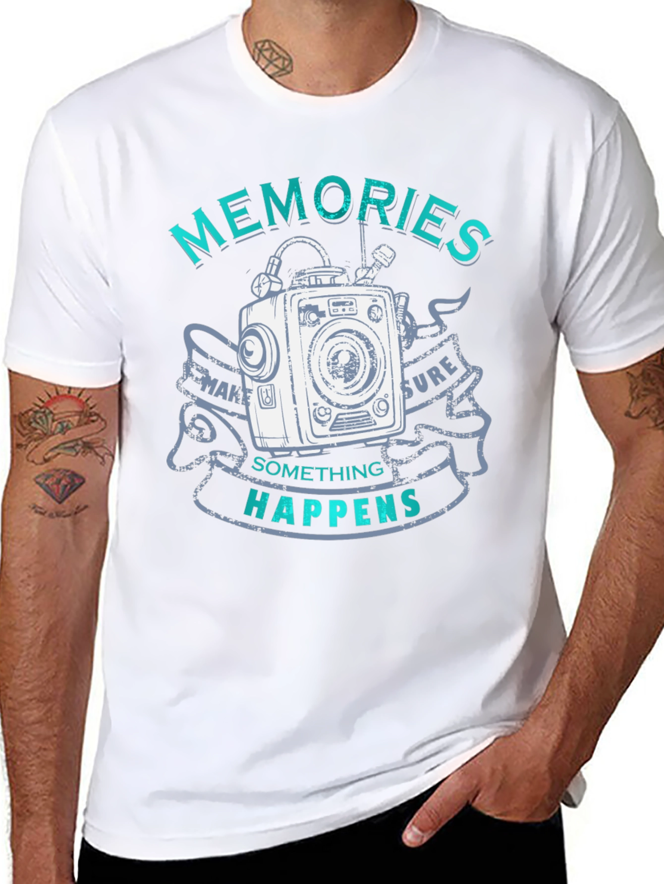 Memories Happen Graphic T-Shirt - Unique Camera Design