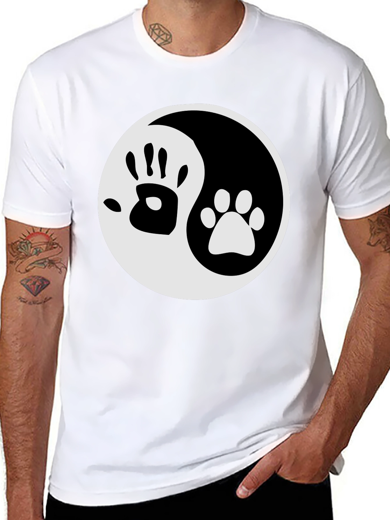 Yin Yang Hand & Paw Print Graphic Tee