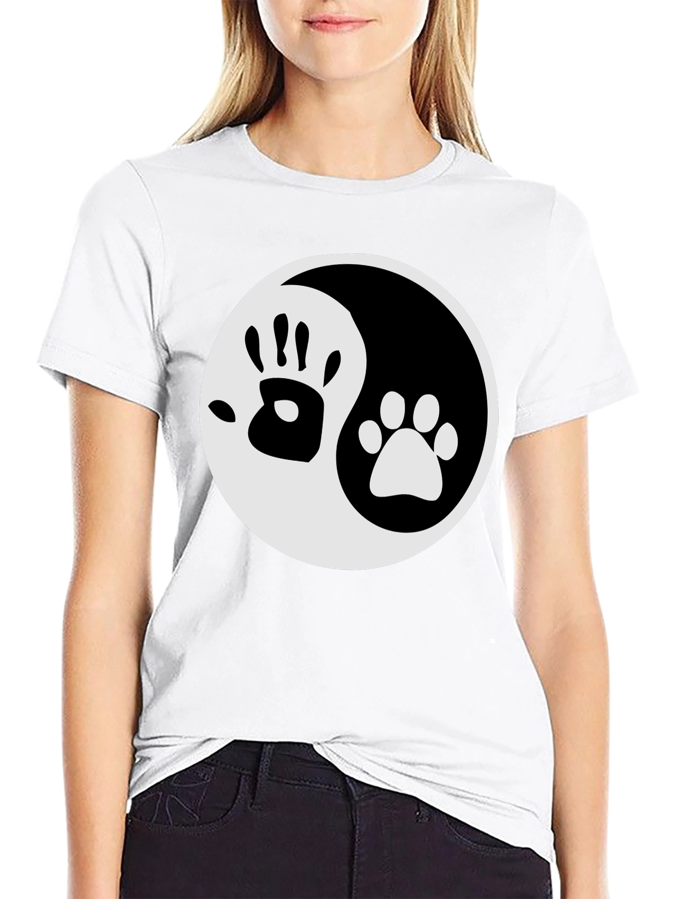 Yin Yang Hand & Paw Print Graphic Tee