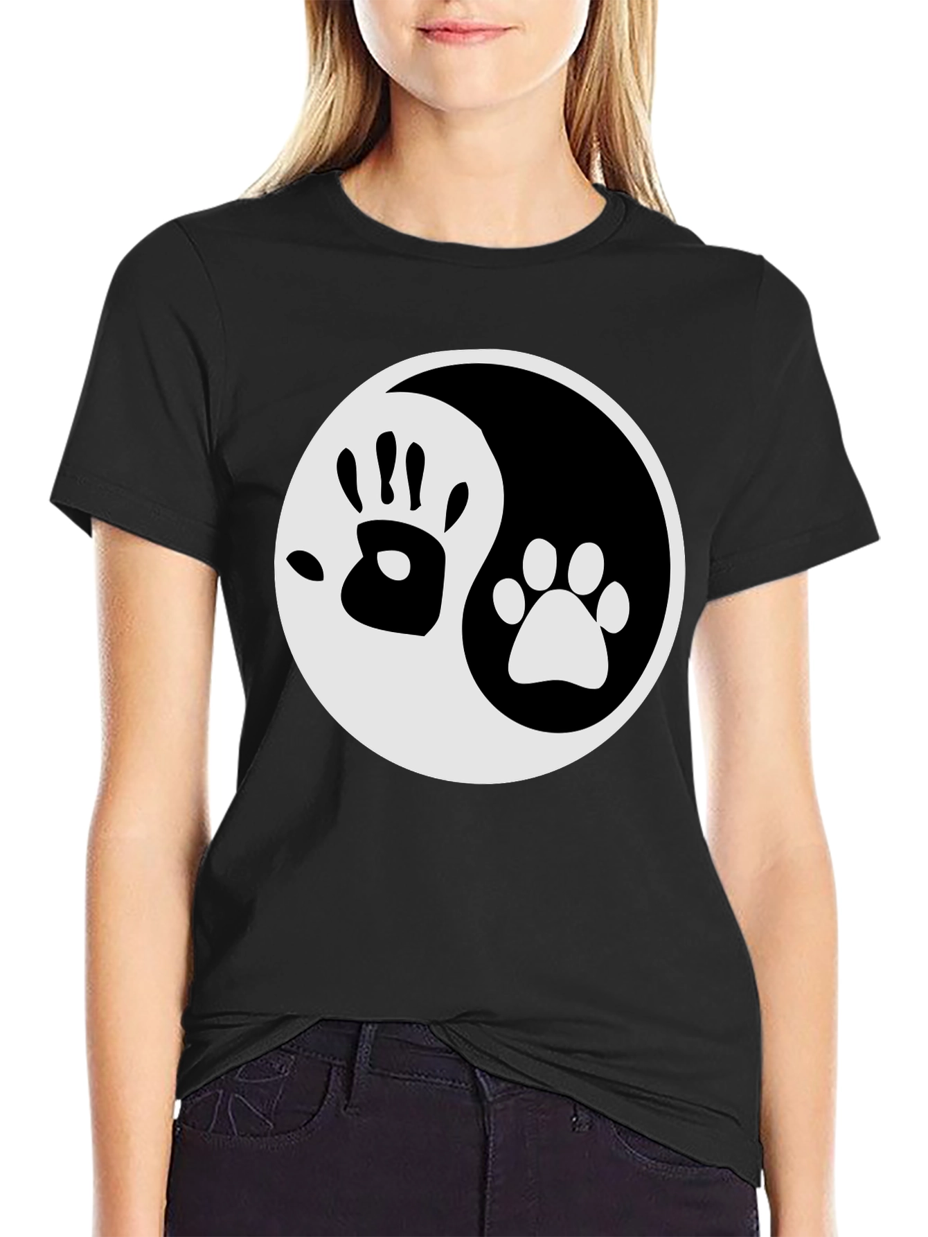 Yin Yang Hand & Paw Print Graphic Tee