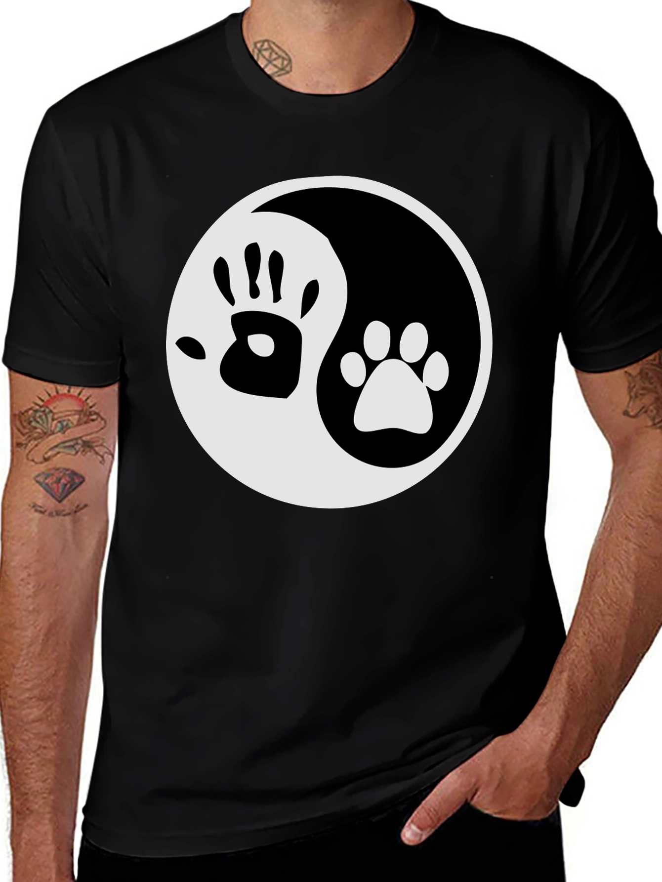 Yin Yang Hand & Paw Print Graphic Tee