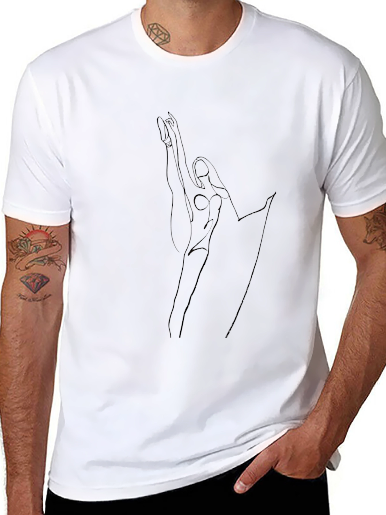 Minimalist Line Art Graphic Tee - Black