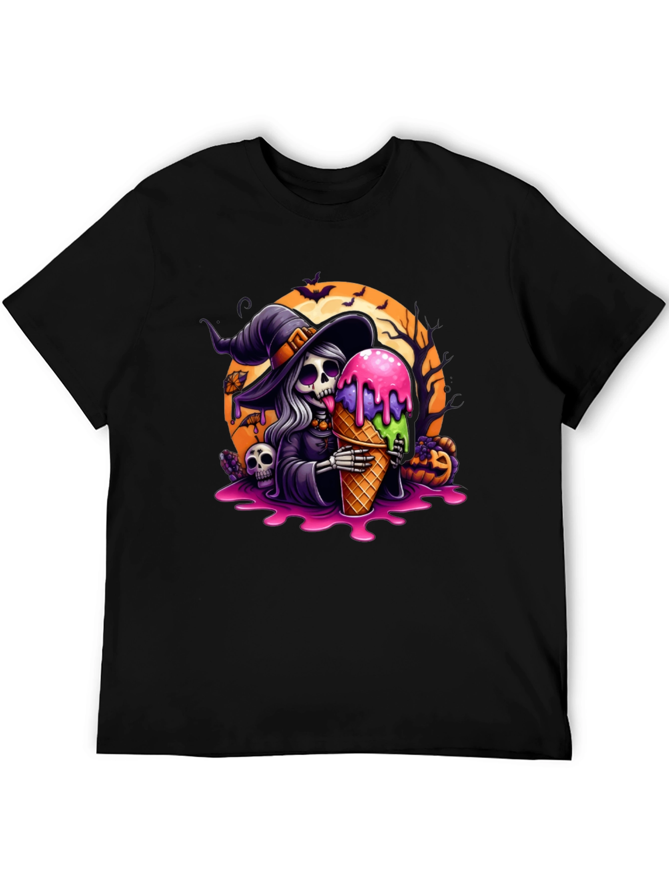 Halloween Witch Skeleton Ice Cream Graphic Tee