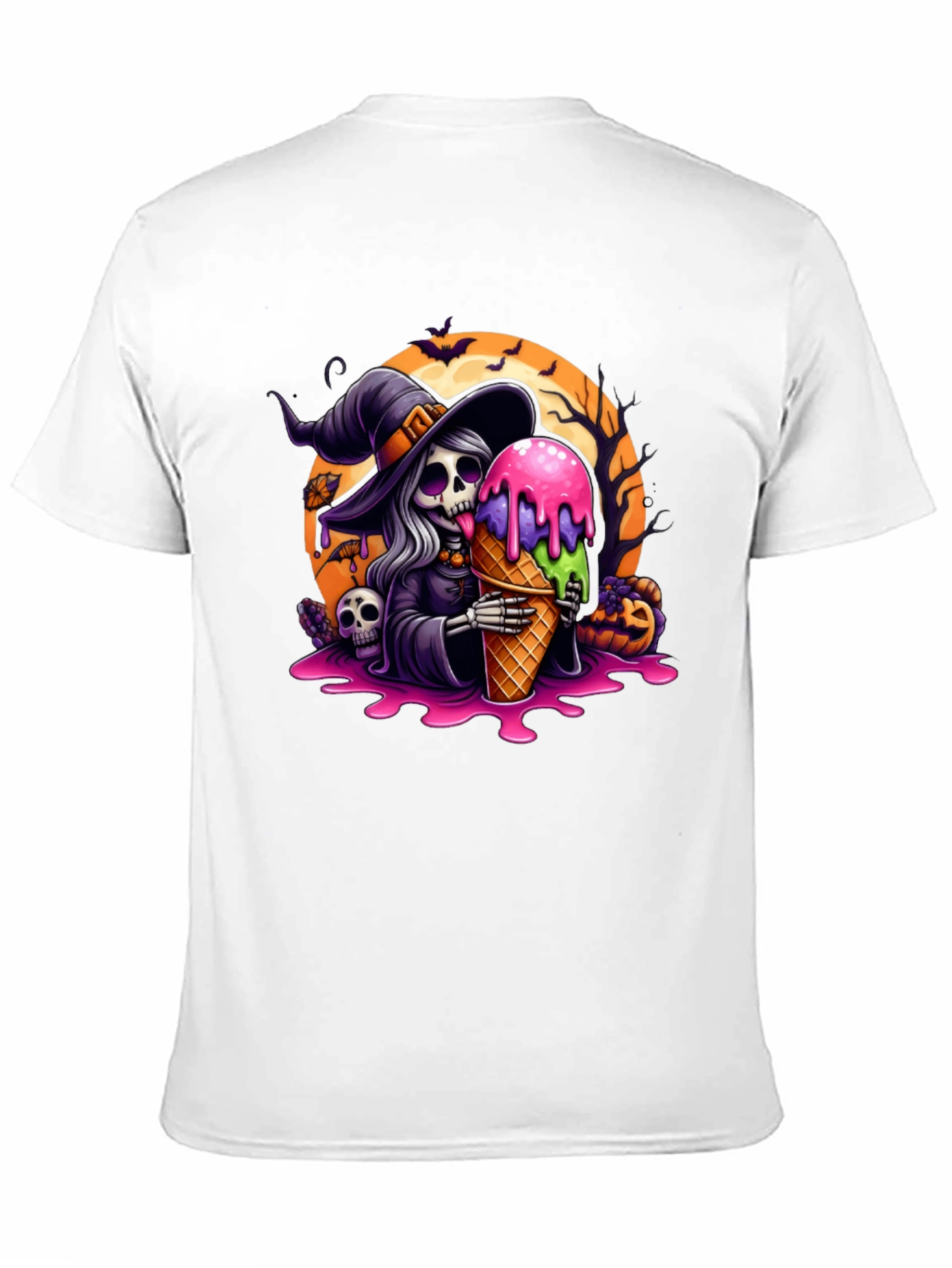 Halloween Witch Skeleton Ice Cream Graphic Tee