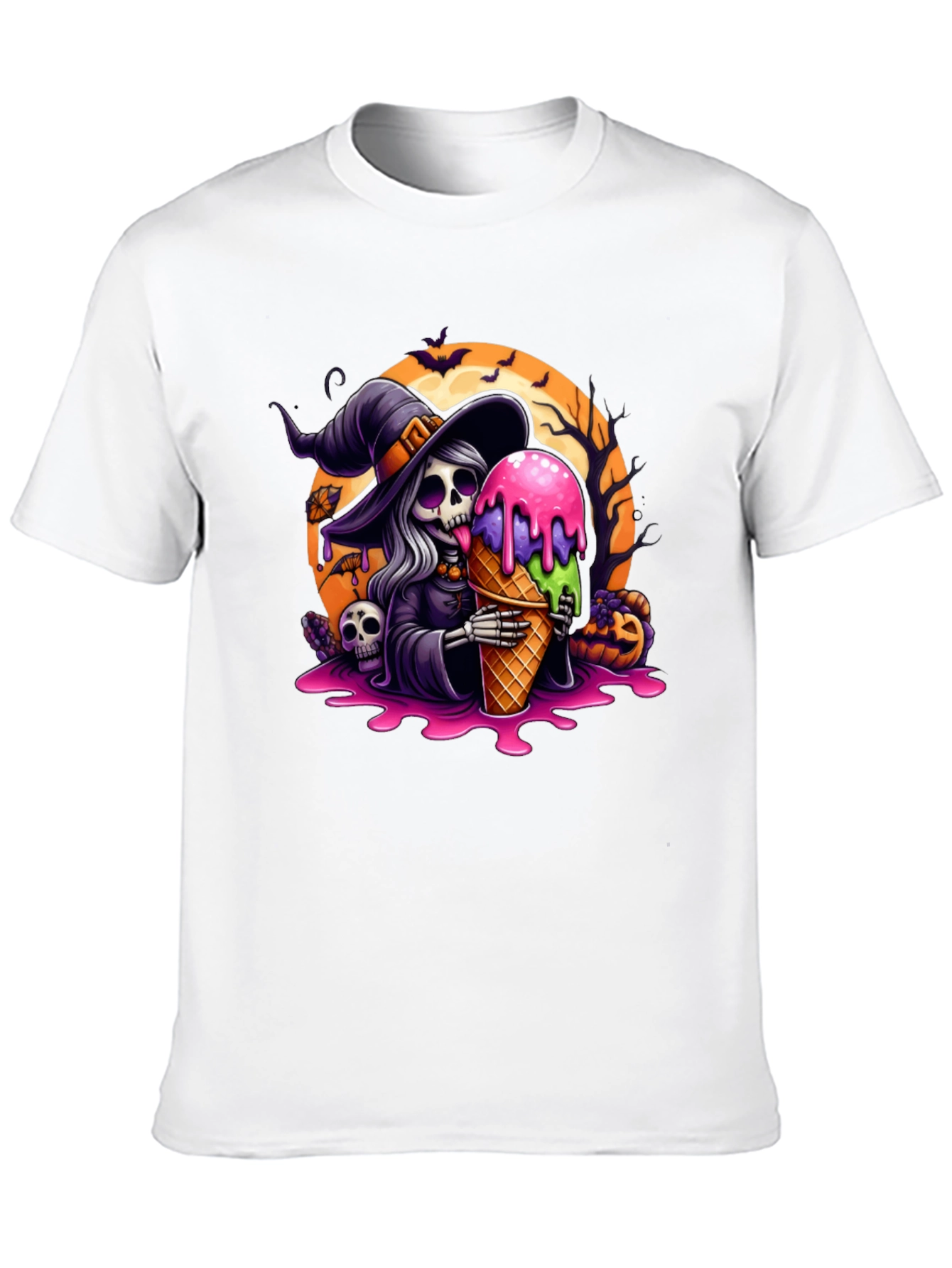 Halloween Witch Skeleton Ice Cream Graphic Tee