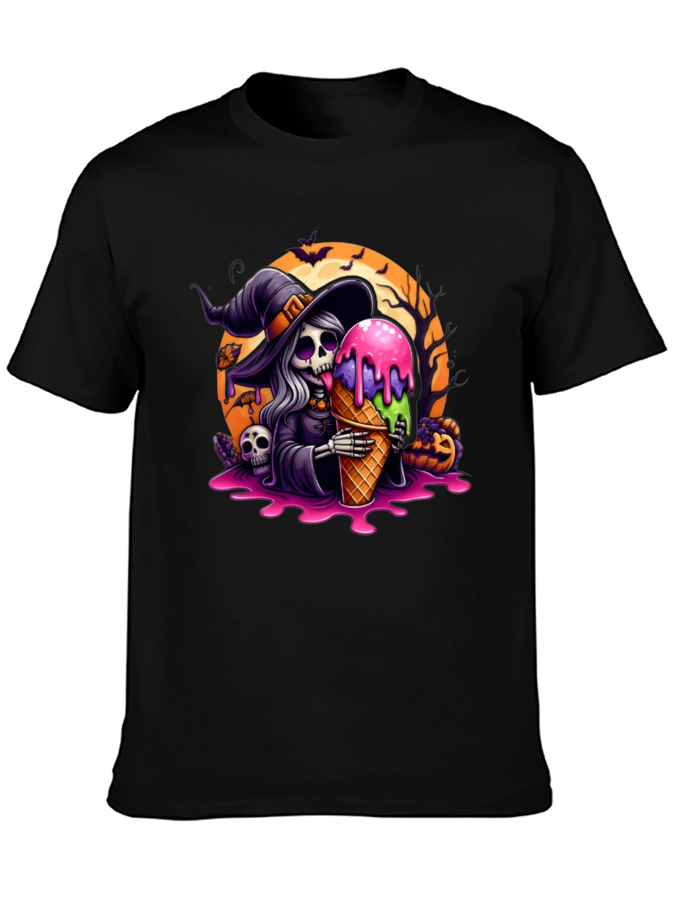 Halloween Witch Skeleton Ice Cream Graphic Tee