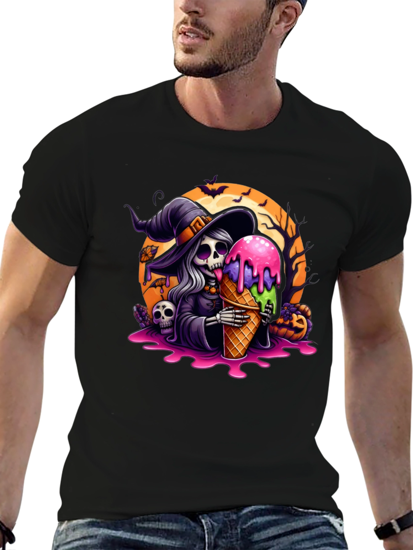 Halloween Witch Skeleton Ice Cream Graphic Tee
