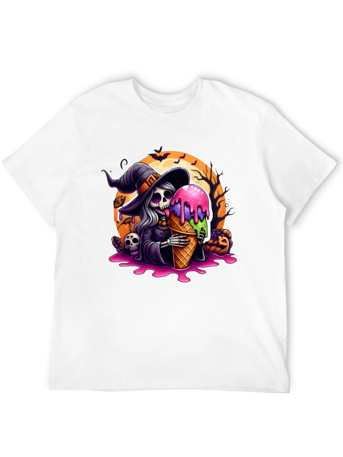 Halloween Witch Skeleton Ice Cream Graphic Tee