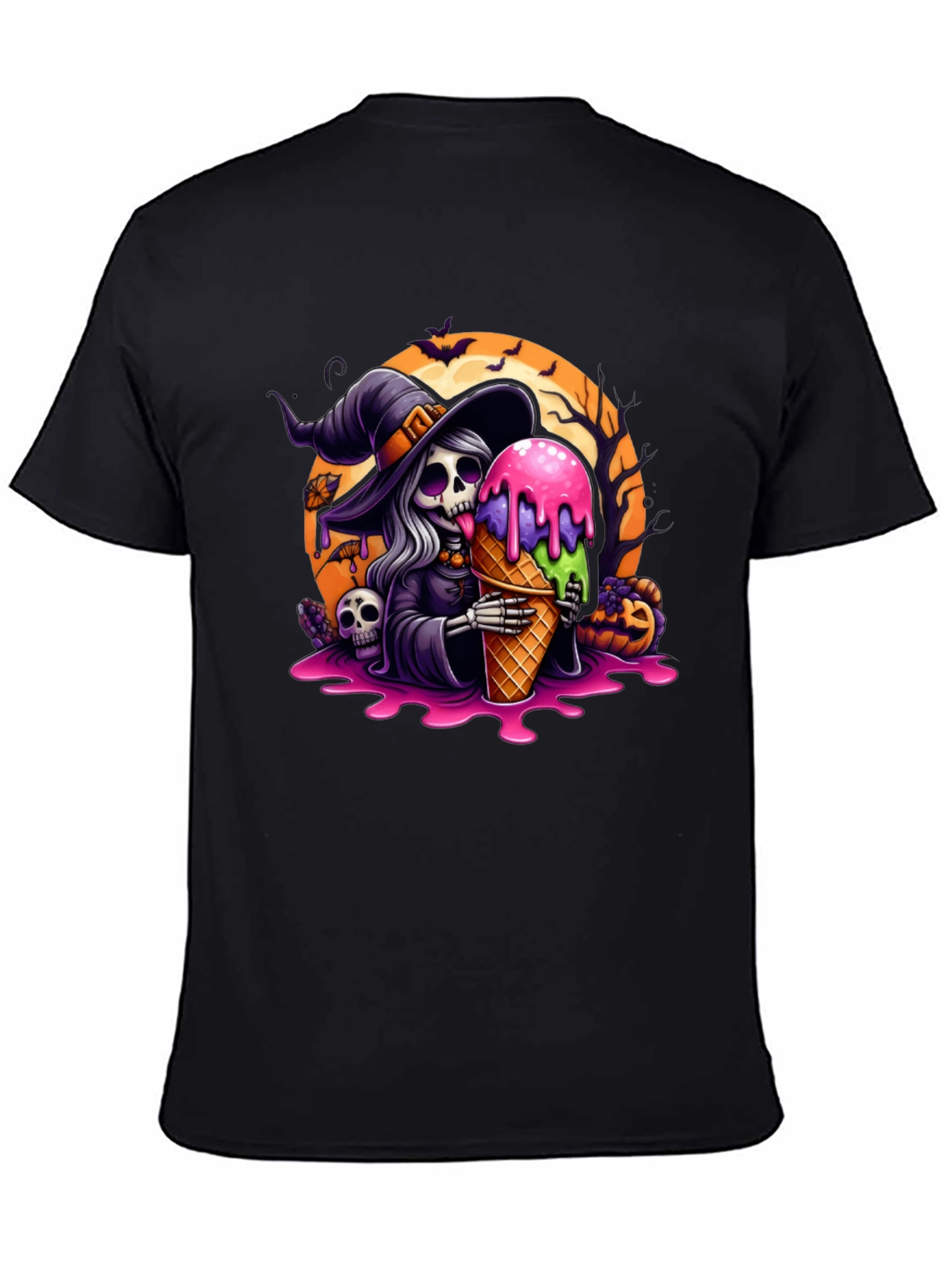 Halloween Witch Skeleton Ice Cream Graphic Tee