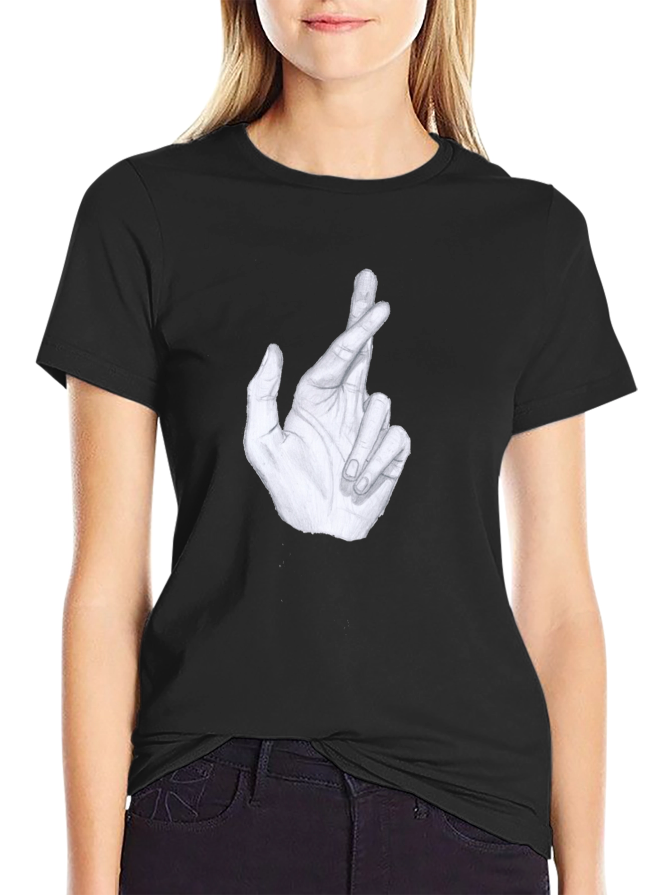 Crossed Fingers Graphic Tee - Stylish Mens Black T-Shirt