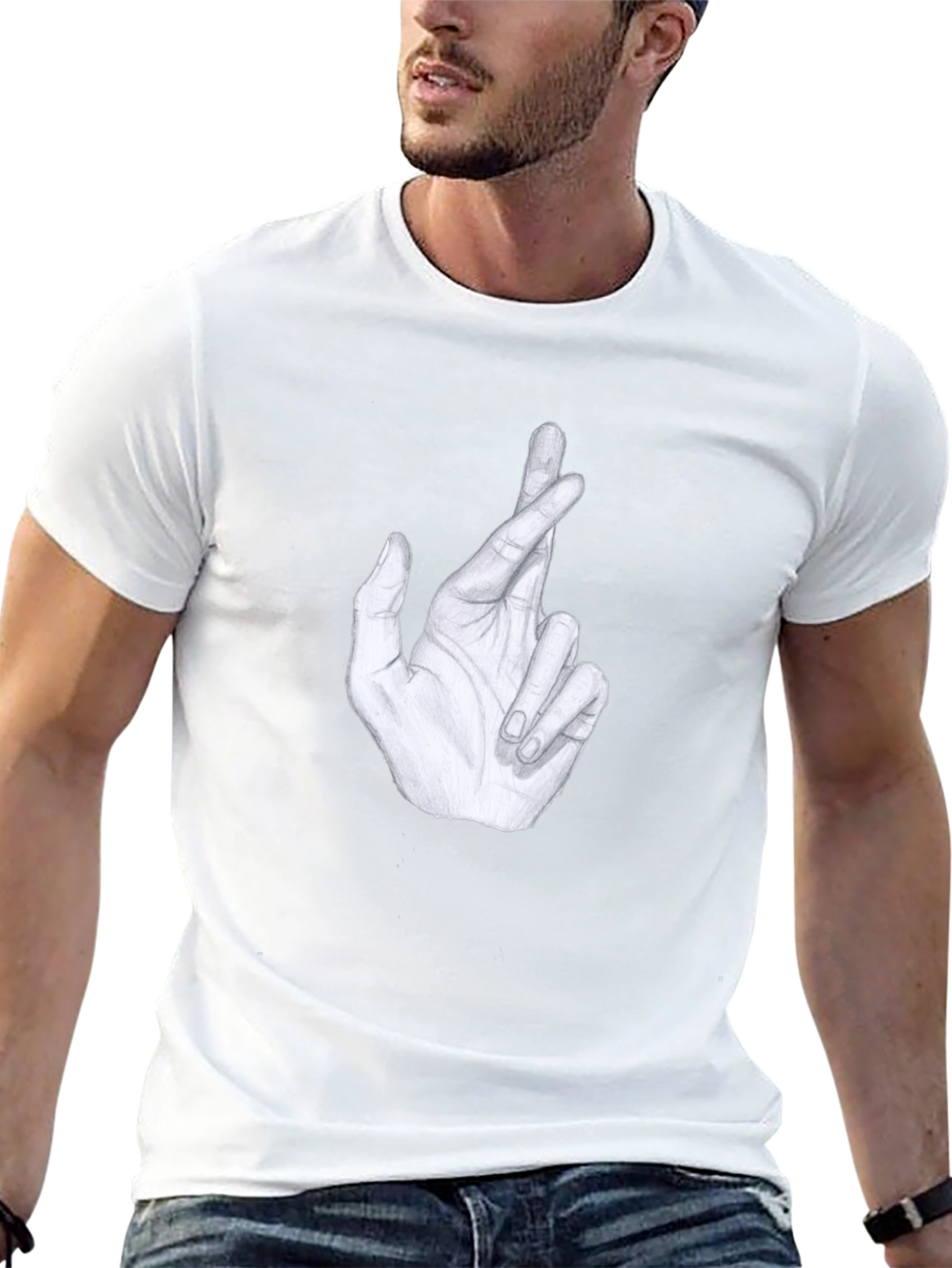 Crossed Fingers Graphic Tee - Stylish Mens Black T-Shirt