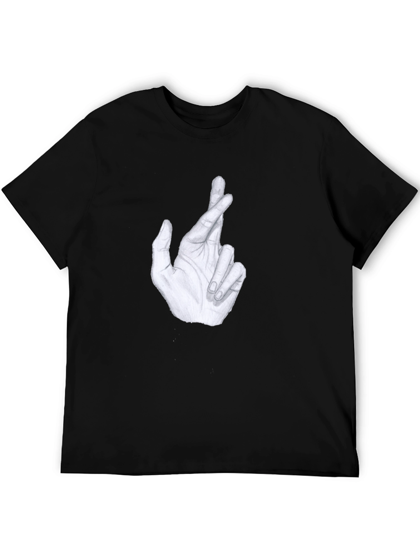 Crossed Fingers Graphic Tee - Stylish Mens Black T-Shirt